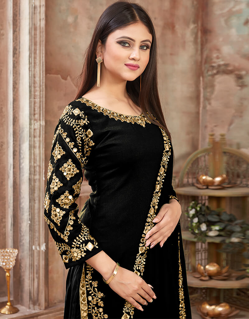 Elegant Black Art Silk Patiyala Suit for Women - Traditional Indian Ethnic Wear for Parties, Weddings & Festive Occasions