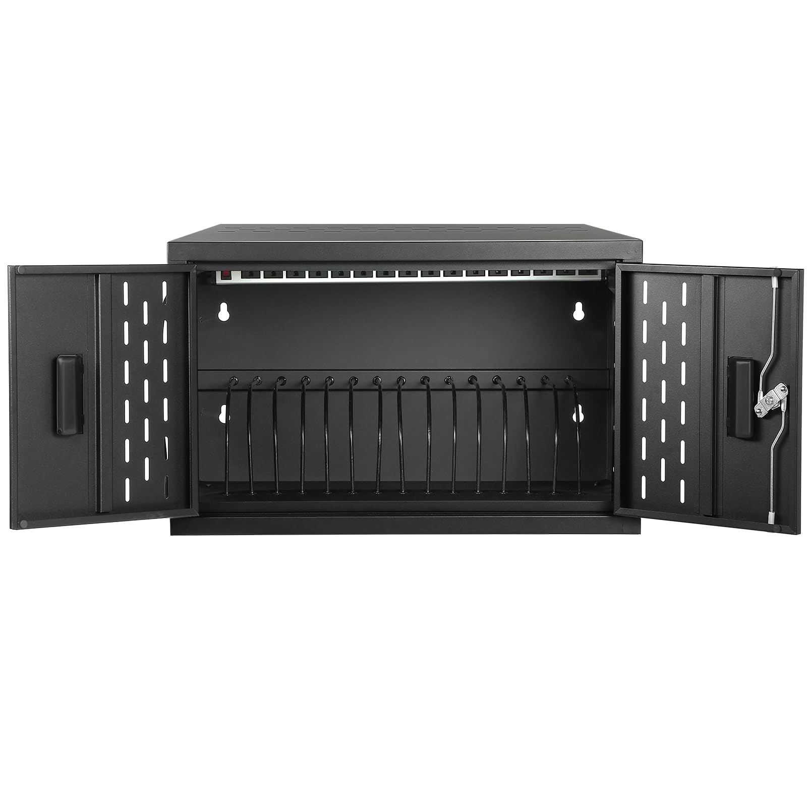 16-Device Wall-Mount Charging Station for Laptops & Tablets - Secure Storage Cabinet for Chromebooks, Laptops & Tablets - Ideal for Classrooms, Libraries, Offices & Conference Rooms - Lockable Black Charging Cart with Multi-Device Organization