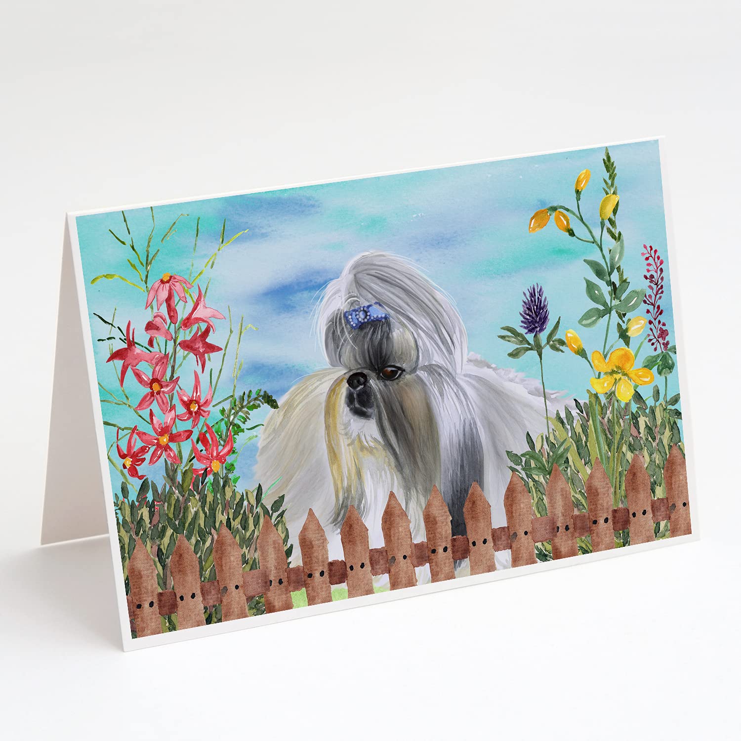 Shih Tzu Spring Greeting Cards - Pack of 8 Blank A7 Note Cards (5x7) with Envelopes | Whimsical Dog Lover Stationery for Birthdays, Thank You Notes & Spring Celebrations