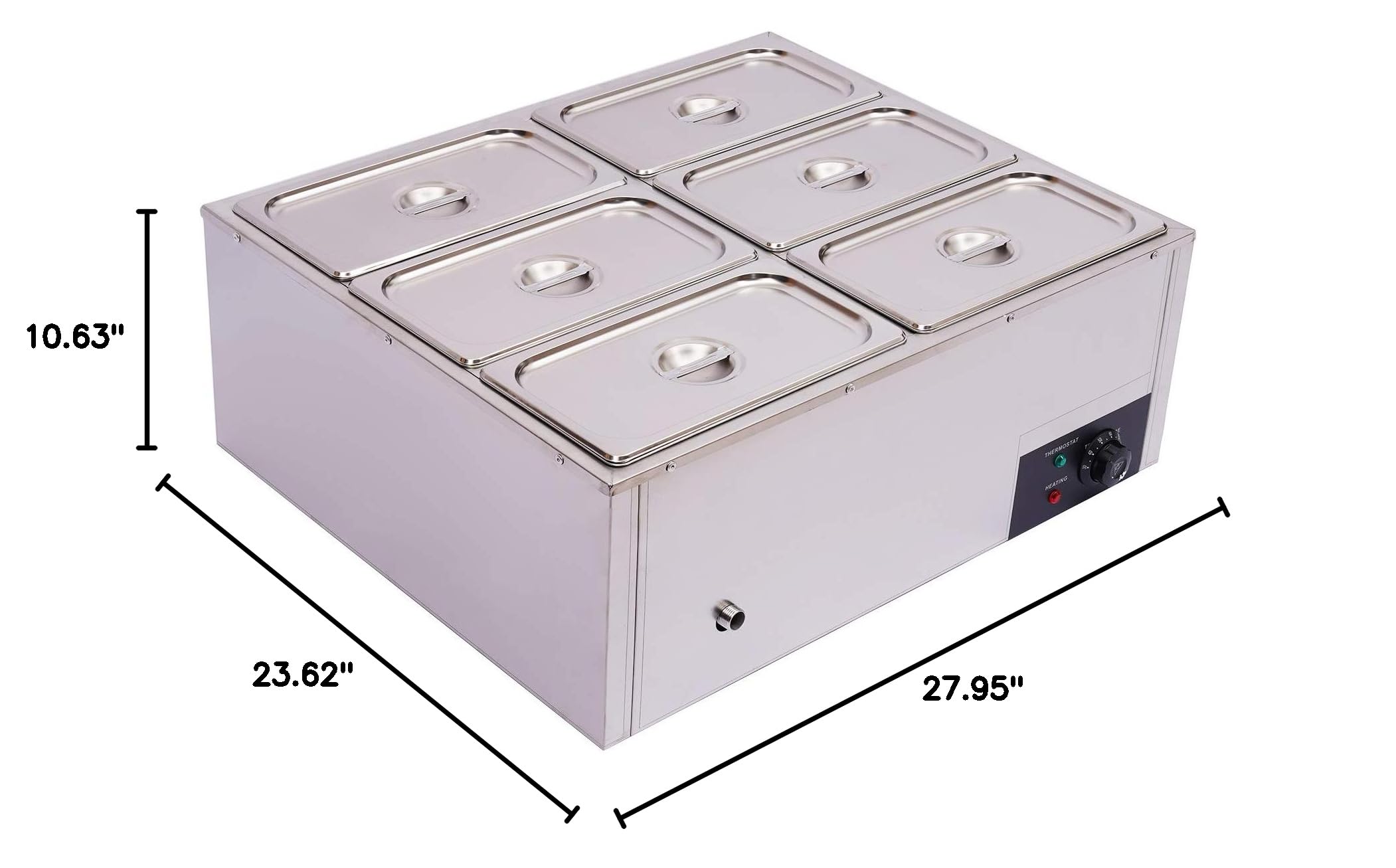 6-Pan Commercial Food Warmer Steamer - 1.84Gal Stainless Steel Electric Countertop Bain Marie Buffet Steam Table with Covers for Restaurants, Catering & Buffet Service - Perfect for Keeping Food Warm at Events, Hotels and Cafeterias
