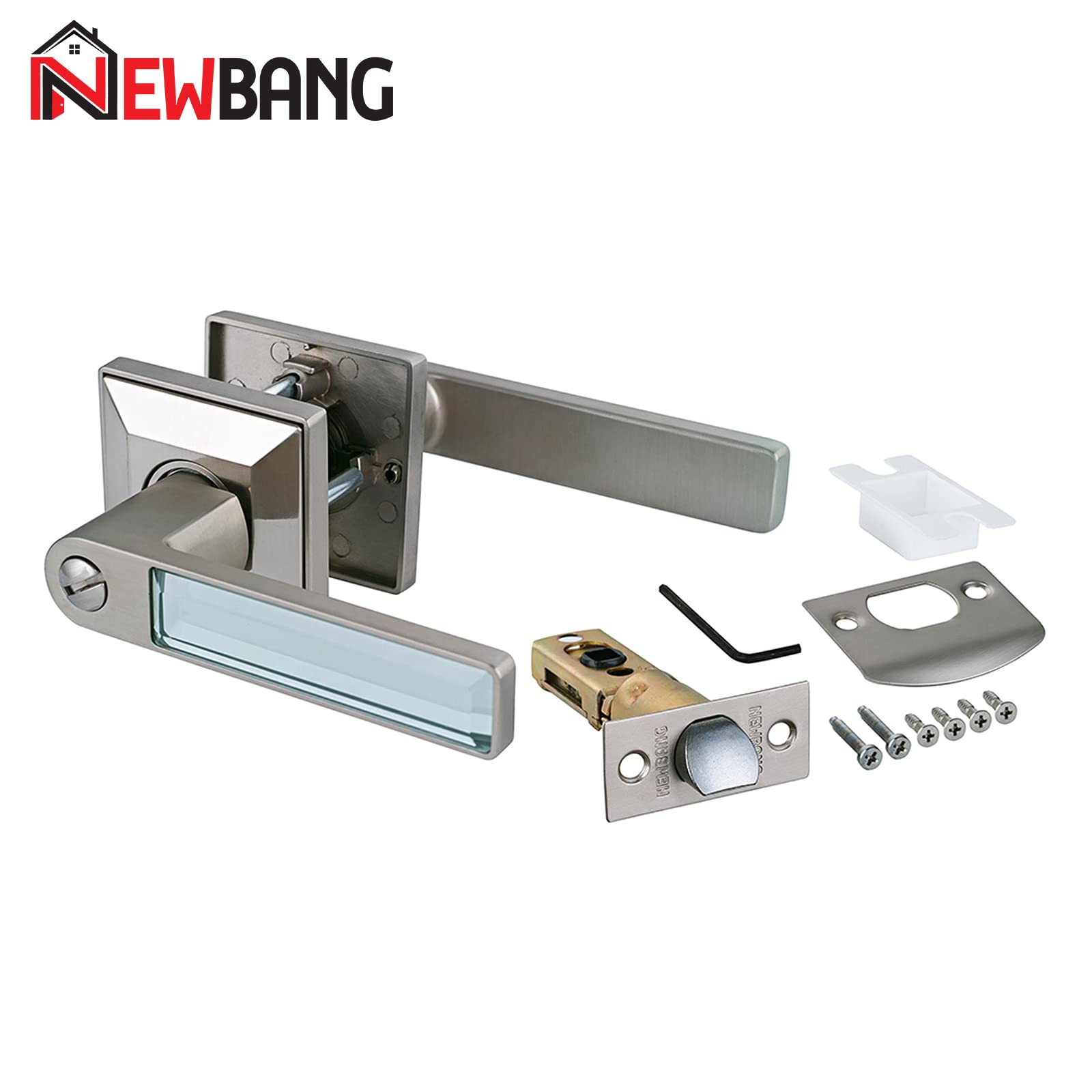 Heavy Duty Hall & Closet Door Lock with Glass Crystal Handle - Brushed Nickel Finish for Interior Passage Doors | Secure Bedroom, Bathroom & Kids Room Safety