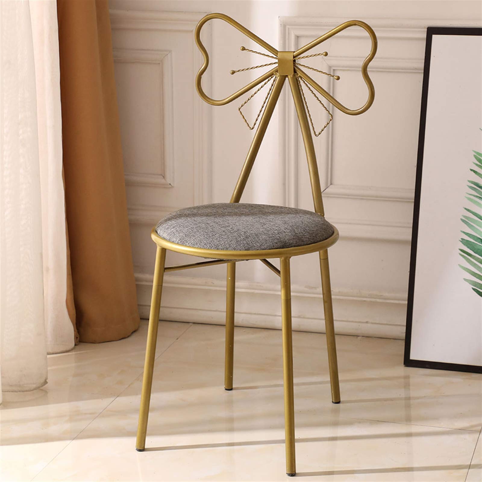 Elegant Bow-Shaped Vanity Stool with Backrest - White Iron Makeup Chair for Bedroom, Dressing Table & Home Decor | Perfect for Vanity, Garden, Bar & Leisure Use