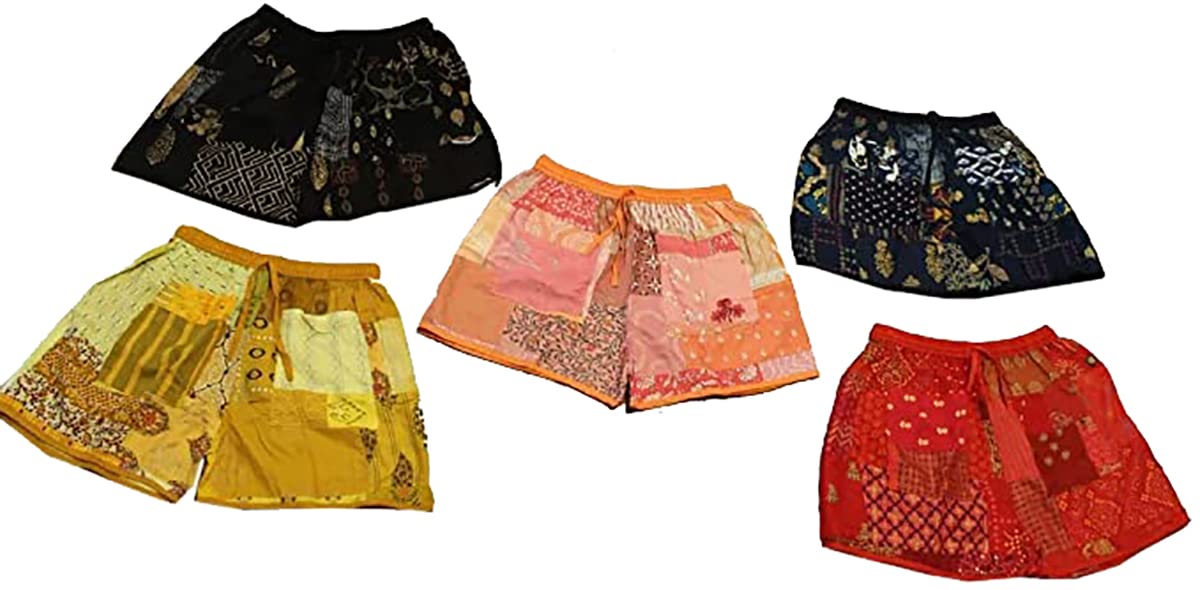 Vintage Patchwork Shorts for Women & Men - Colorful Bohemian Beach Shorts, Yoga & Casual Wear - Unisex Cotton Shorts by EthnicCraftHub | Perfect for Summer, Travel & Festival Outfits