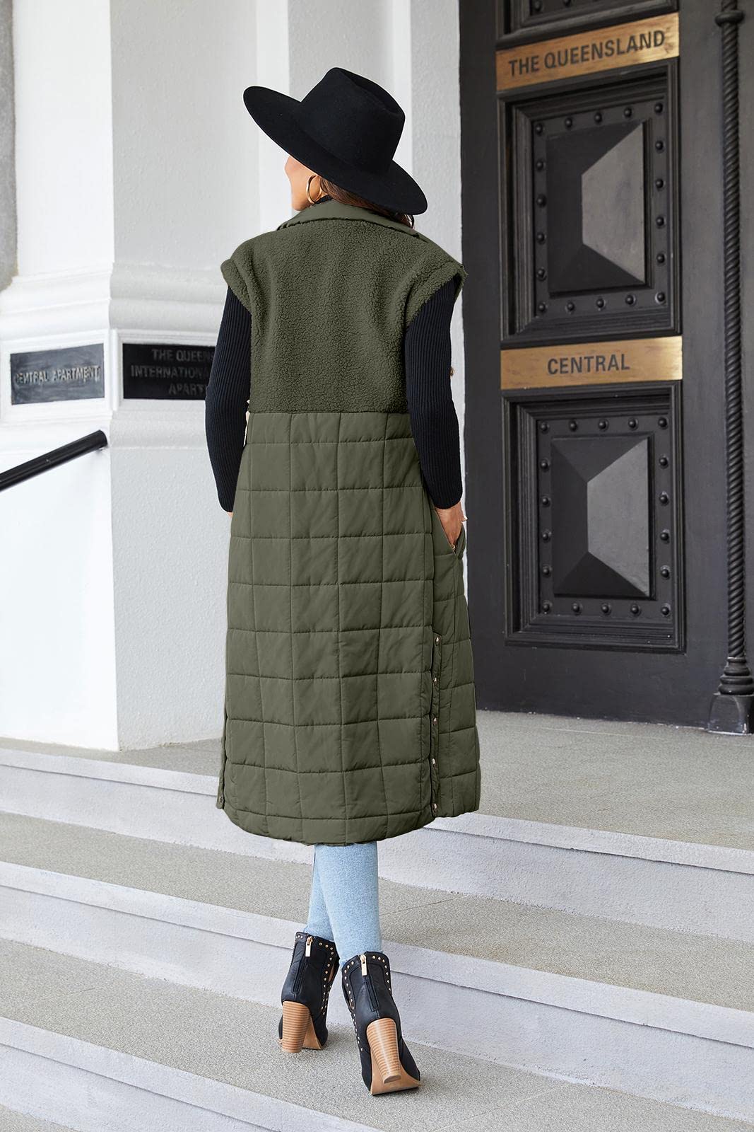 UMEKO Women's Long Puffer Vest Fleece Jacket - Winter Warm Sleeveless Coat with Button Down Design | Perfect for Outdoor Activities, Casual Wear & Cold Weather Fashion