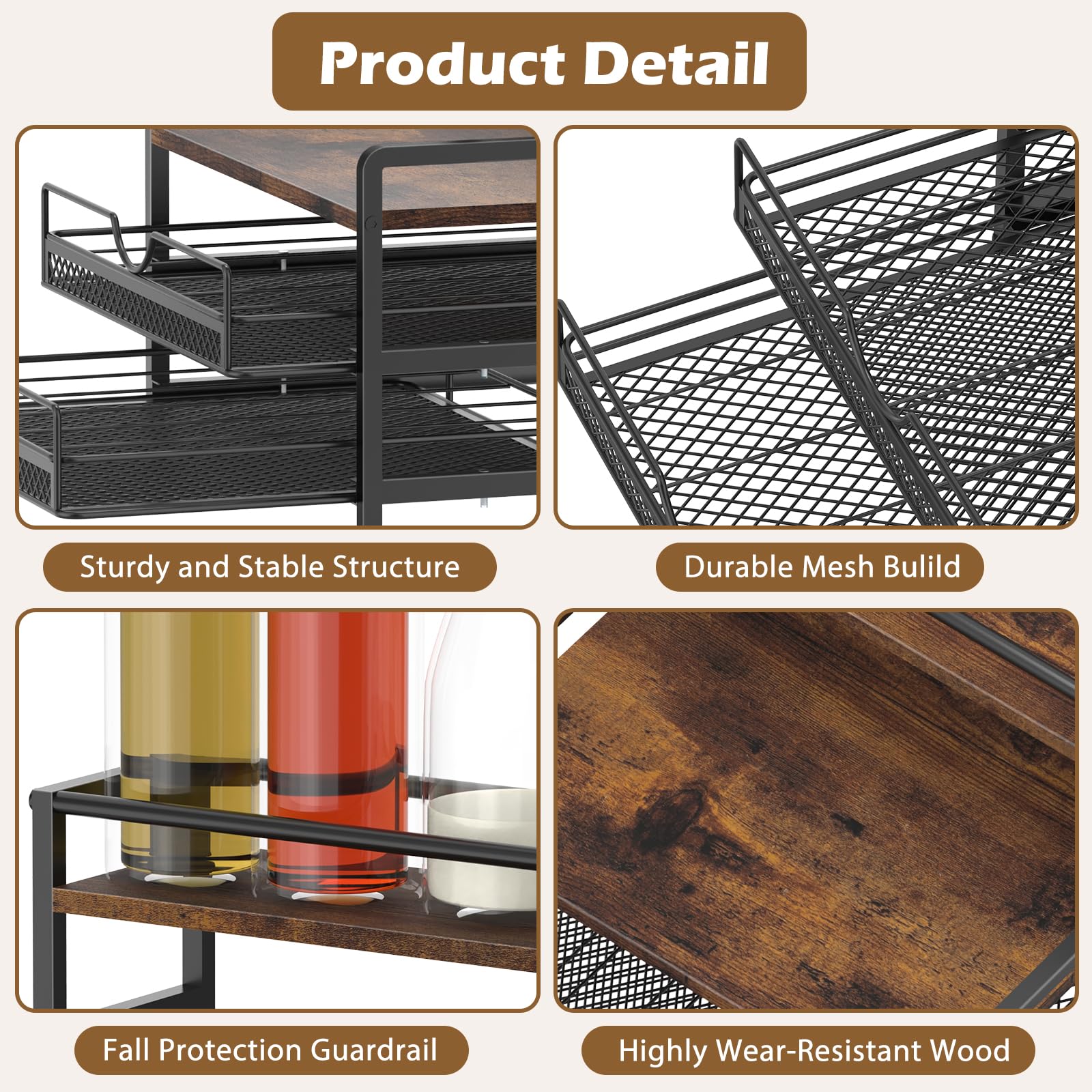 3-Tier Coffee Bar Organizer - Rustic Brown K-Cup Storage Rack for Coffee Pods, Syrups & Supplies | Countertop Organizer for Keurig, Nespresso & Coffee Makers | Perfect for Home Kitchen, Office Breakroom & Cafe Stations