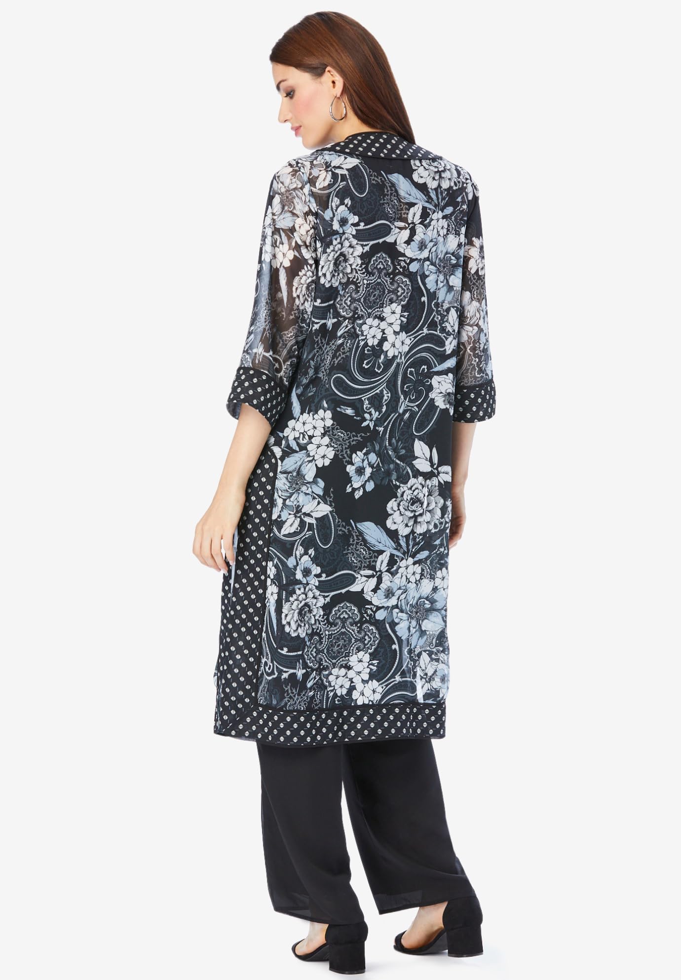 Roaman's Women's Plus Size 3-Piece Duster & Pant Suit Outfit - Elegant Casual Wear for Work, Church & Special Occasions