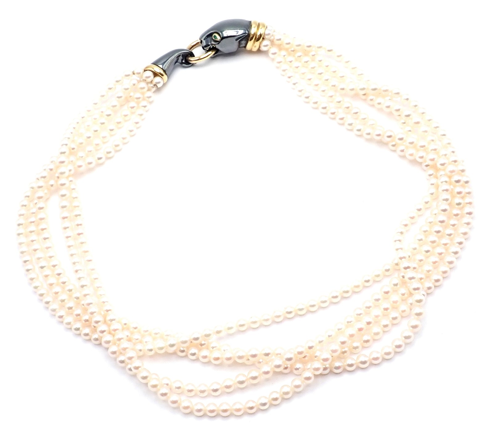 Cartier Panther 18K Yellow Gold & Silverium Pearl Emerald Necklace - Luxury Jewelry for Women, Elegant Gift for Anniversary & Special Occasions
