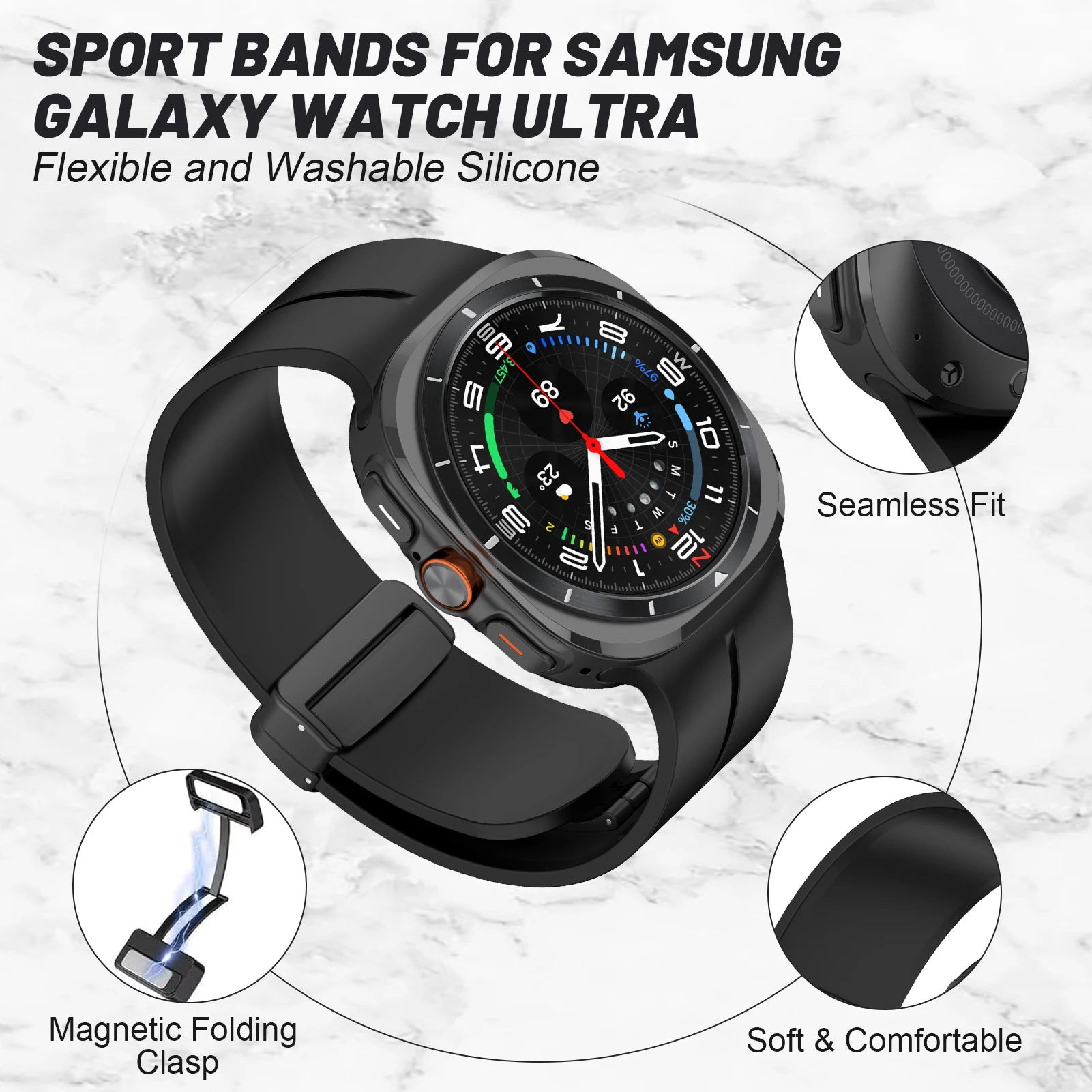 Magnetic Silicone Band for Samsung Galaxy Watch Ultra - Durable, Comfortable Strap for Workout, Running & Outdoor Activities