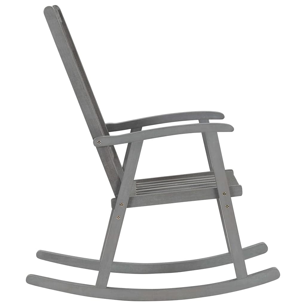 vidaXL Solid Acacia Wood Rocking Chair with Cushions - Gray Wooden Armchair for Outdoor Garden, Patio, Terrace & Backyard - Comfortable Porch Swing Chair for Relaxing & Reading