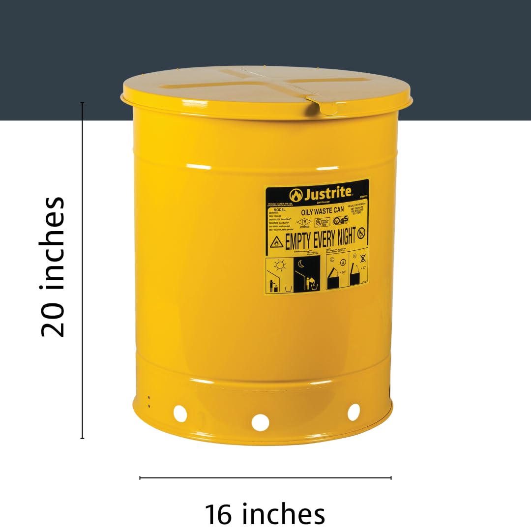Justrite 14 Gallon Galvanized Steel Oily Waste Can with Self-Closing Lid - 20