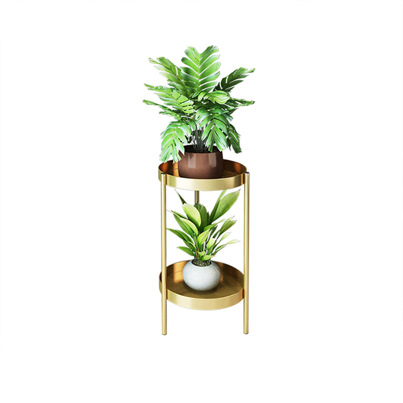 2-Tier Wrought Iron Flower Pot Stand - Golden Round Plant Holder for Indoor Plants (30x30x60cm) - Perfect for Living Room, Bedroom, Hotel Decor & Home Garden Display