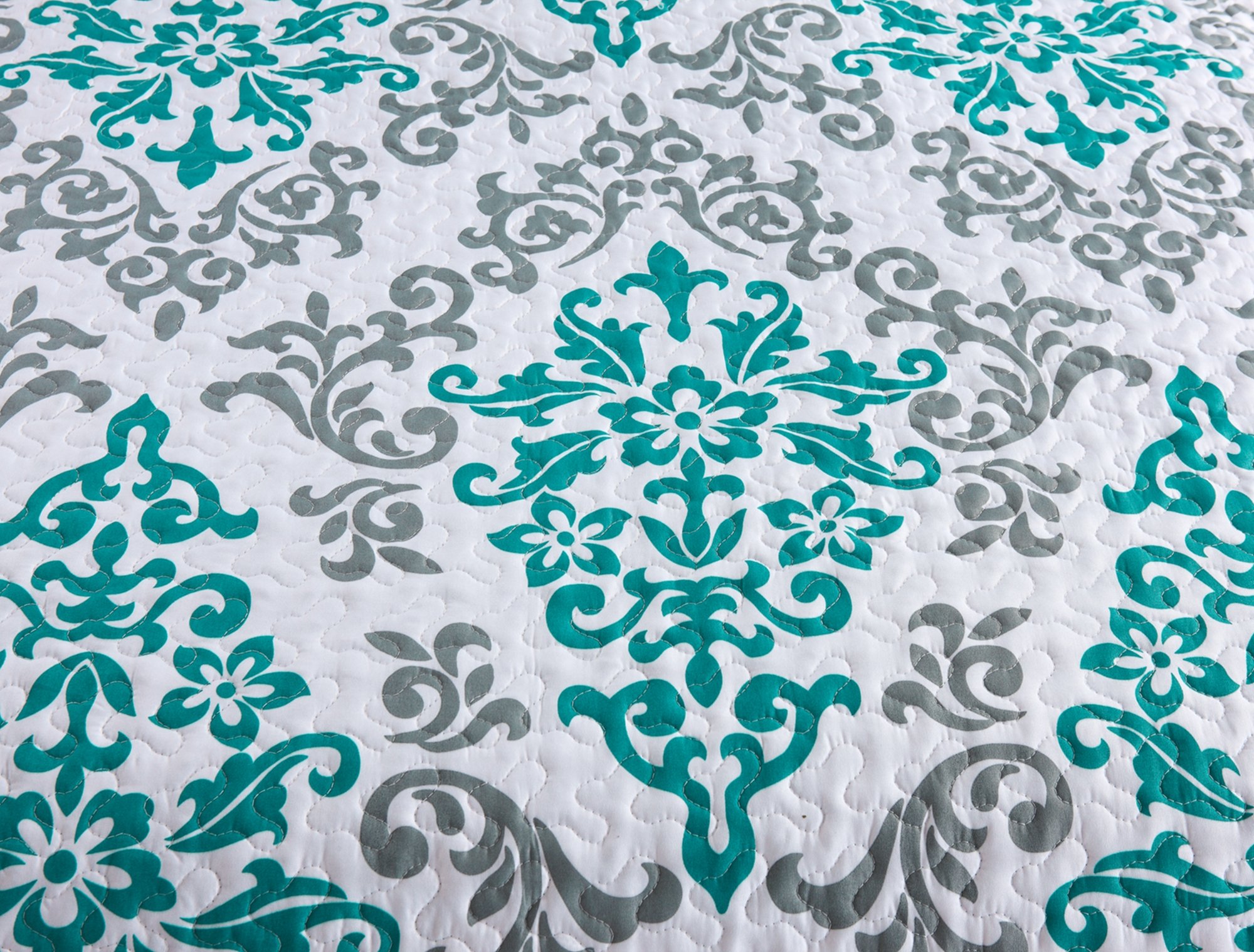 MarCielo 3-Piece Quilted Bedspread Set - Queen Size Lightweight Printed Coverlet & Throw Blanket in Turquoise Katrina Blue | Soft Bedding Ensemble for Master Bedroom, Guest Room & Cozy Home Decor