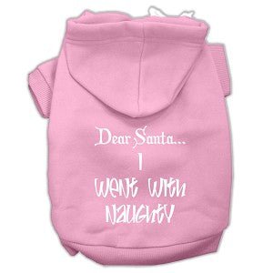 Dear Santa I Went with Naughty Screen Print Pet Hoodie - Funny Christmas Dog & Cat Sweater - Cozy Fleece Apparel for Small Medium Large Pets - Perfect for Holiday Photos & Family Gatherings