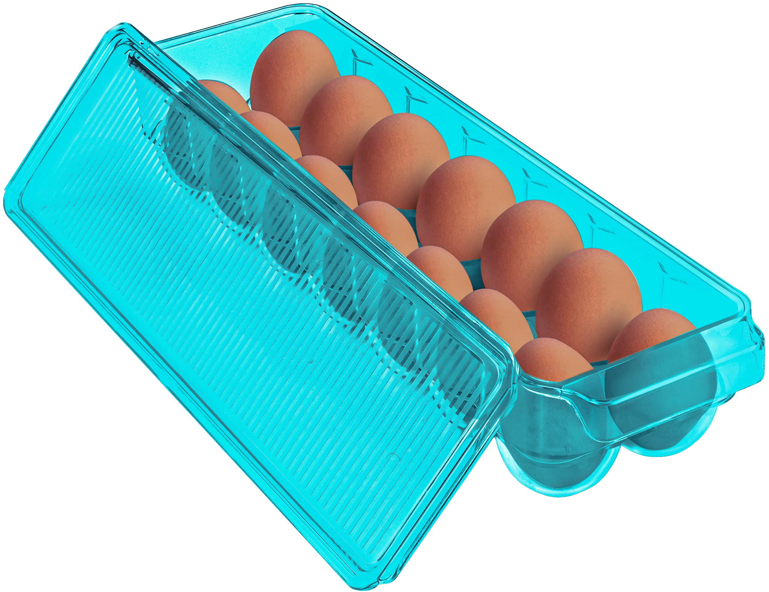 Utopia Home 14-Egg Container for Refrigerator with Lid & Handle - Space Saving Egg Holder, Durable Egg Storage Tray for Kitchen Organization (Aqua) - Perfect for Breakfast Prep, Baking, and Camping Trips
