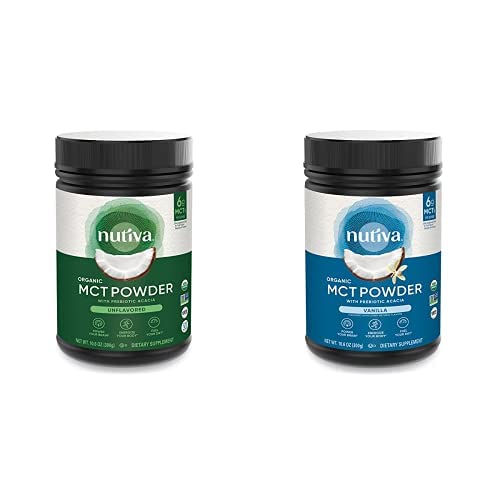 Nutiva Organic MCT Oil Powder Bundle - 10.6 Oz Classic & Vanilla Flavored with Prebiotic Acacia Fiber | Keto, Paleo & Coffee Booster for Energy & Weight Management