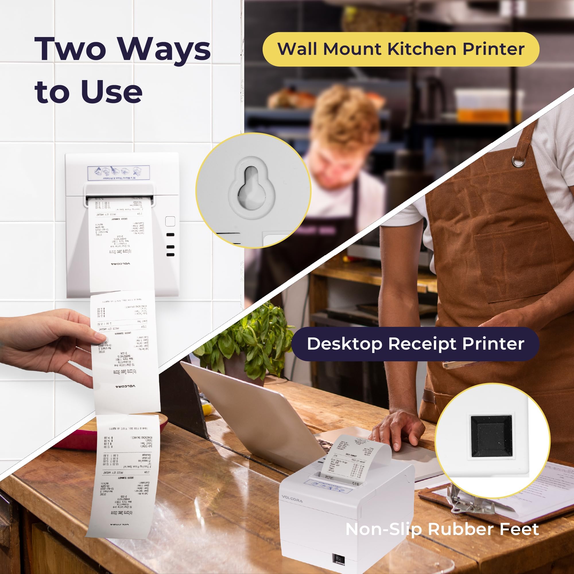 Volcora 80mm Thermal Receipt Printer with Auto Cutter - USB/WiFi POS Printer for Windows/MAC/Linux, ESC/POS Command Support, Cash Drawer Compatible - High Speed Kitchen & Retail Printer (White) - Perfect for Restaurants, Retail Stores, and Small Business POS Systems