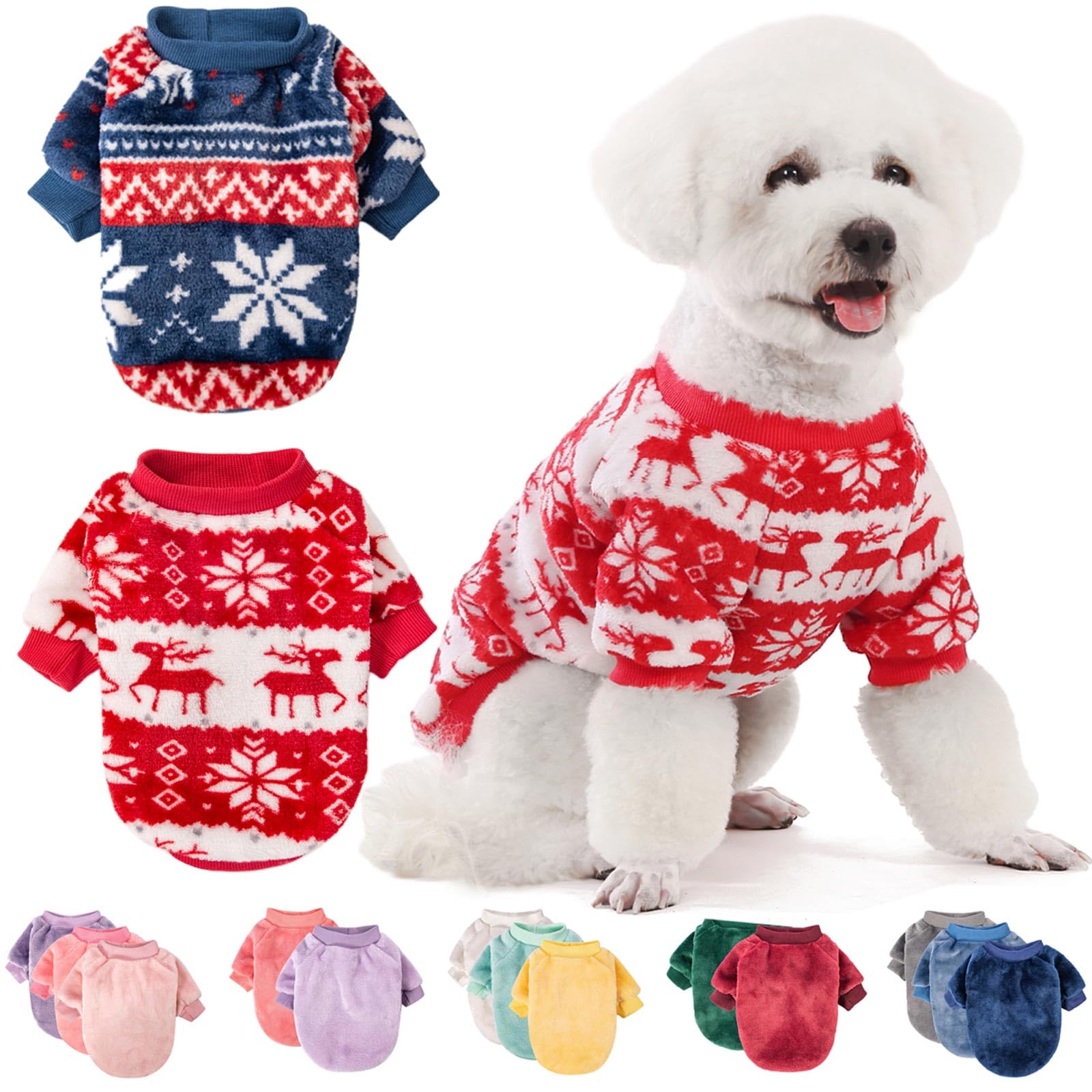 FabriCastle Dog Sweater Set - 2 or 3 Pack Ultra Soft & Warm Pet Clothes for Small/Medium Dogs - Cozy Winter Coat for Puppies (Red & Blue, Small) - Perfect for Indoor Comfort & Outdoor Walks