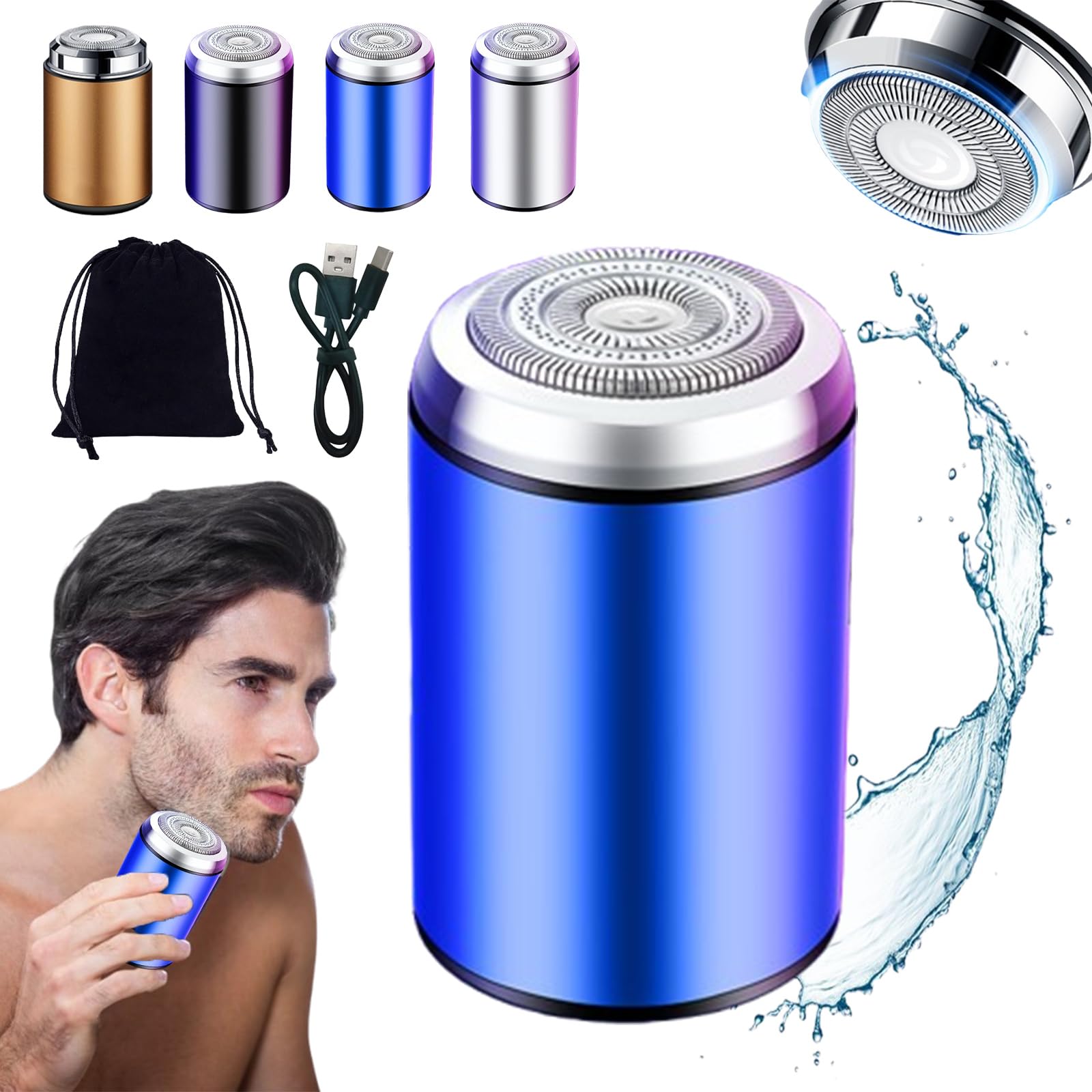 Enspiracle Mini Portable Electric Shaver for Men & Women - USB Rechargeable, Waterproof, Pocket-Sized Travel Shaver - Perfect for Gym, Office & On-The-Go Grooming (Blue)