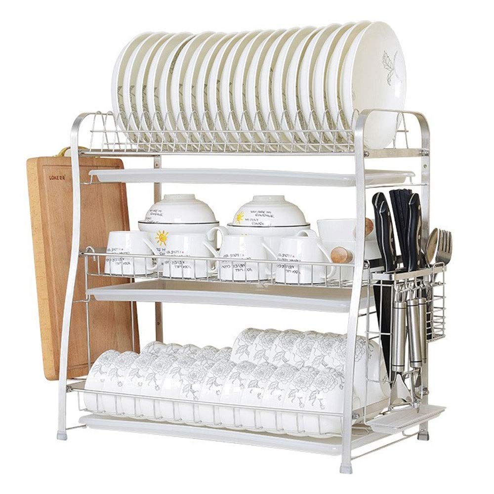 Premium 3-Tier Stainless Steel Dish Drying Rack - 304 Grade Kitchen Organizer with Drain Board (41.5x30.5x54cm) | Space-Saving Dishware Storage for Small Kitchens, Countertop Drying Solution for Plates, Bowls & Utensils