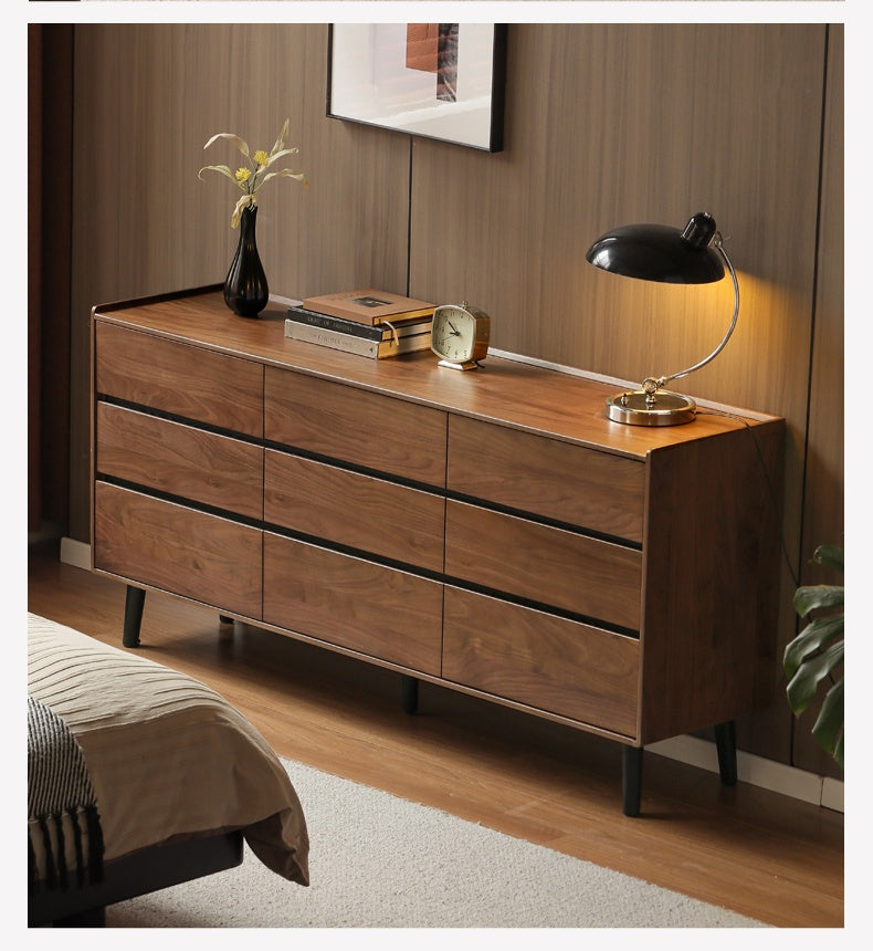 Premium Black Walnut Solid Wood Italian Style Luxury Dresser - Elegant Bedroom Storage Solution for Master Bedrooms & Guest Rooms