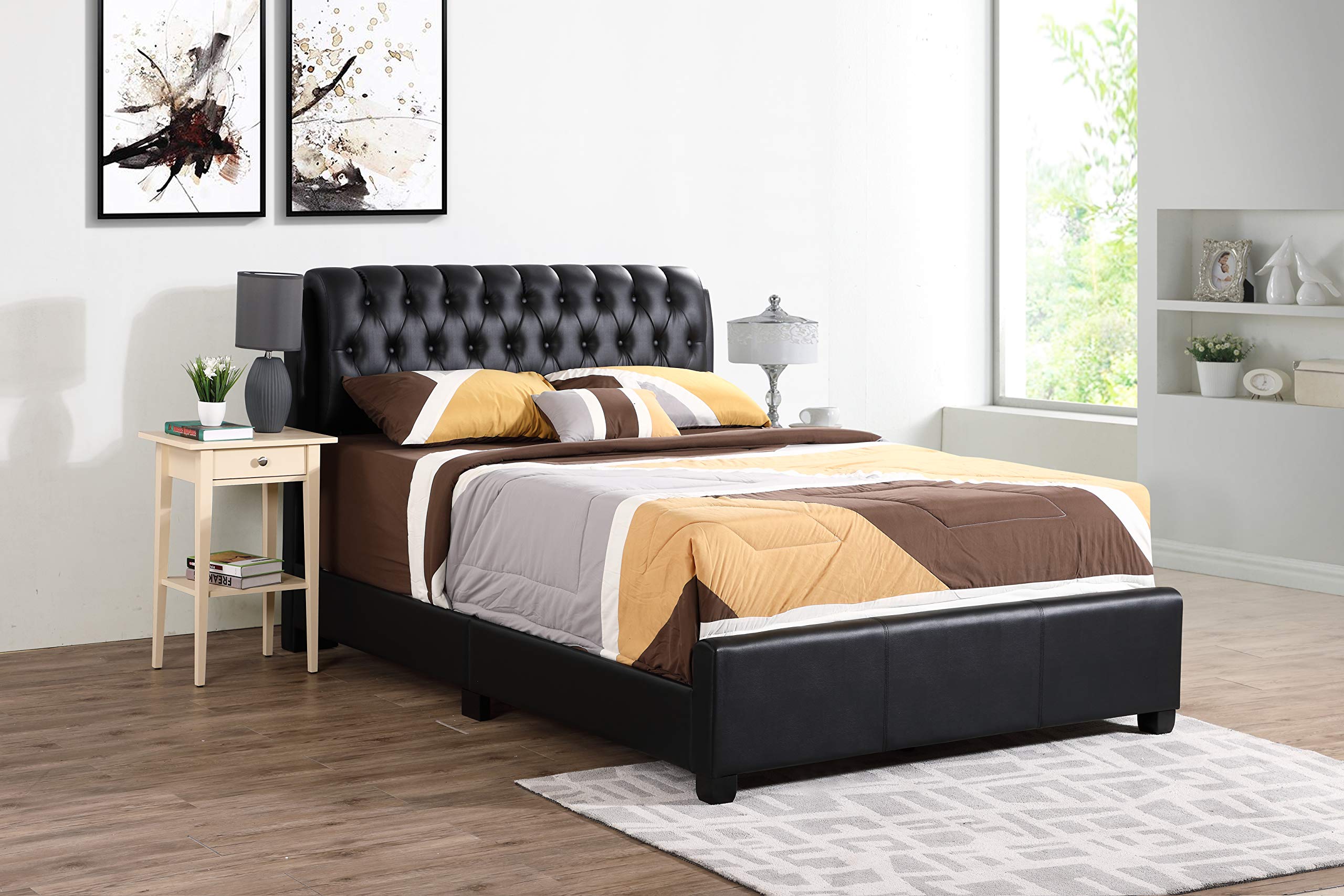 Glory Furniture Full Size Sleigh Bed Frame in Black - 2-Piece Set for Master Bedroom or Guest Room Decor
