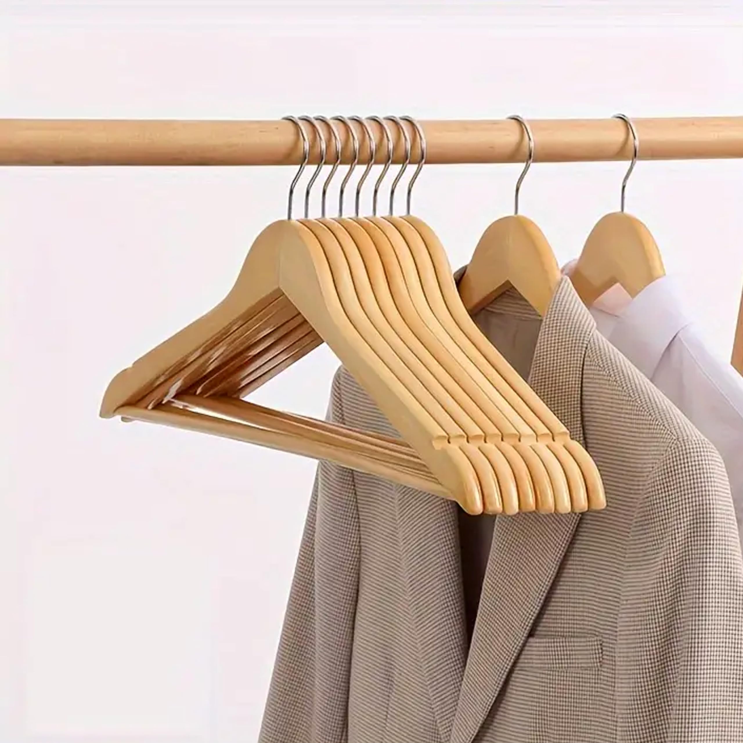 Premium Kashi Home Wooden Clothes Hangers - 100 Pack Natural Wood Coat Hangers with 360° Rotating Hook & Shoulder Grooves for Suits, Jackets & Dresses | Slim, Durable & Space-Saving Wardrobe Organizer for Closet, Laundry Room & Travel