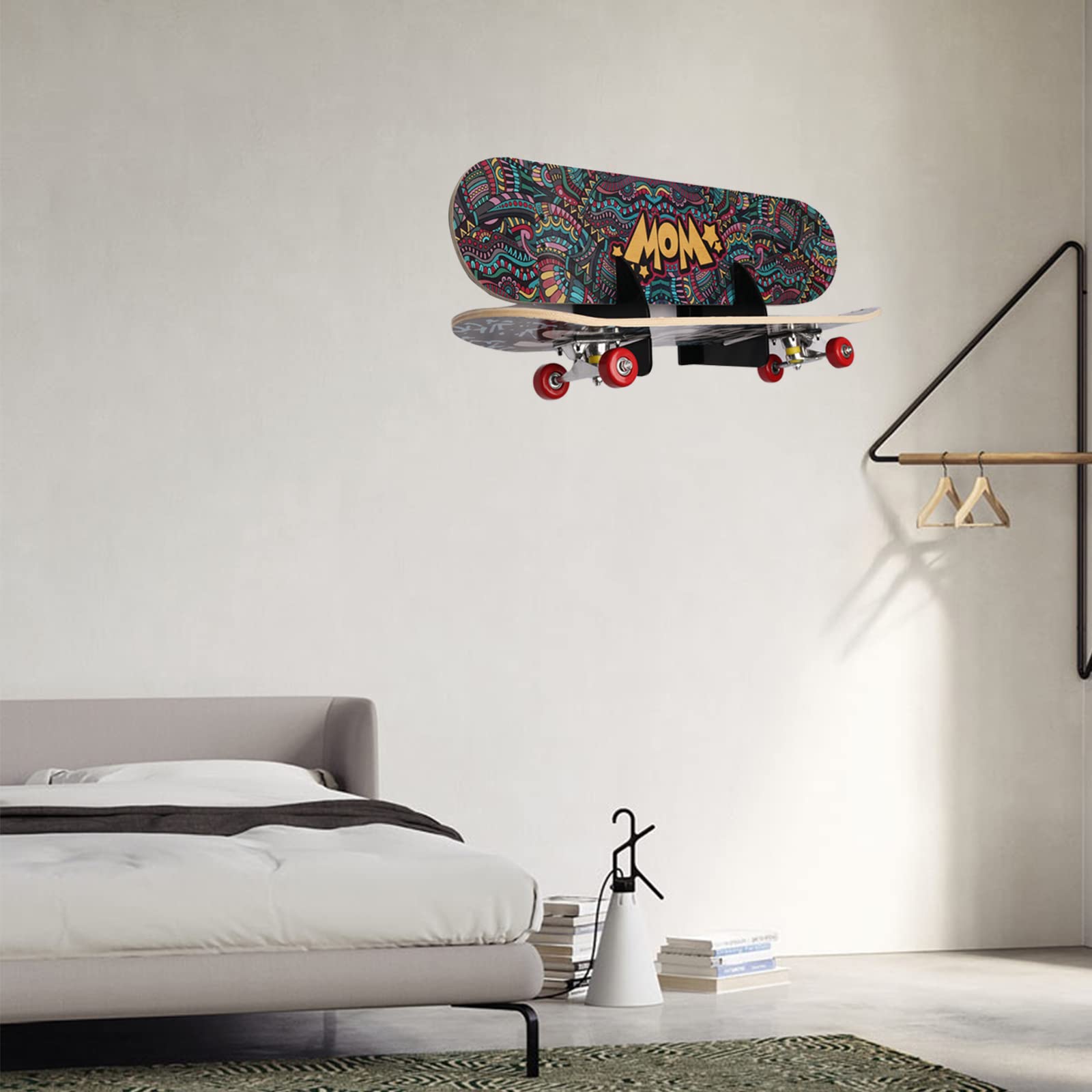 Double Layer Skateboard Wall Mount Rack - Black Storage & Display for Home or Shop