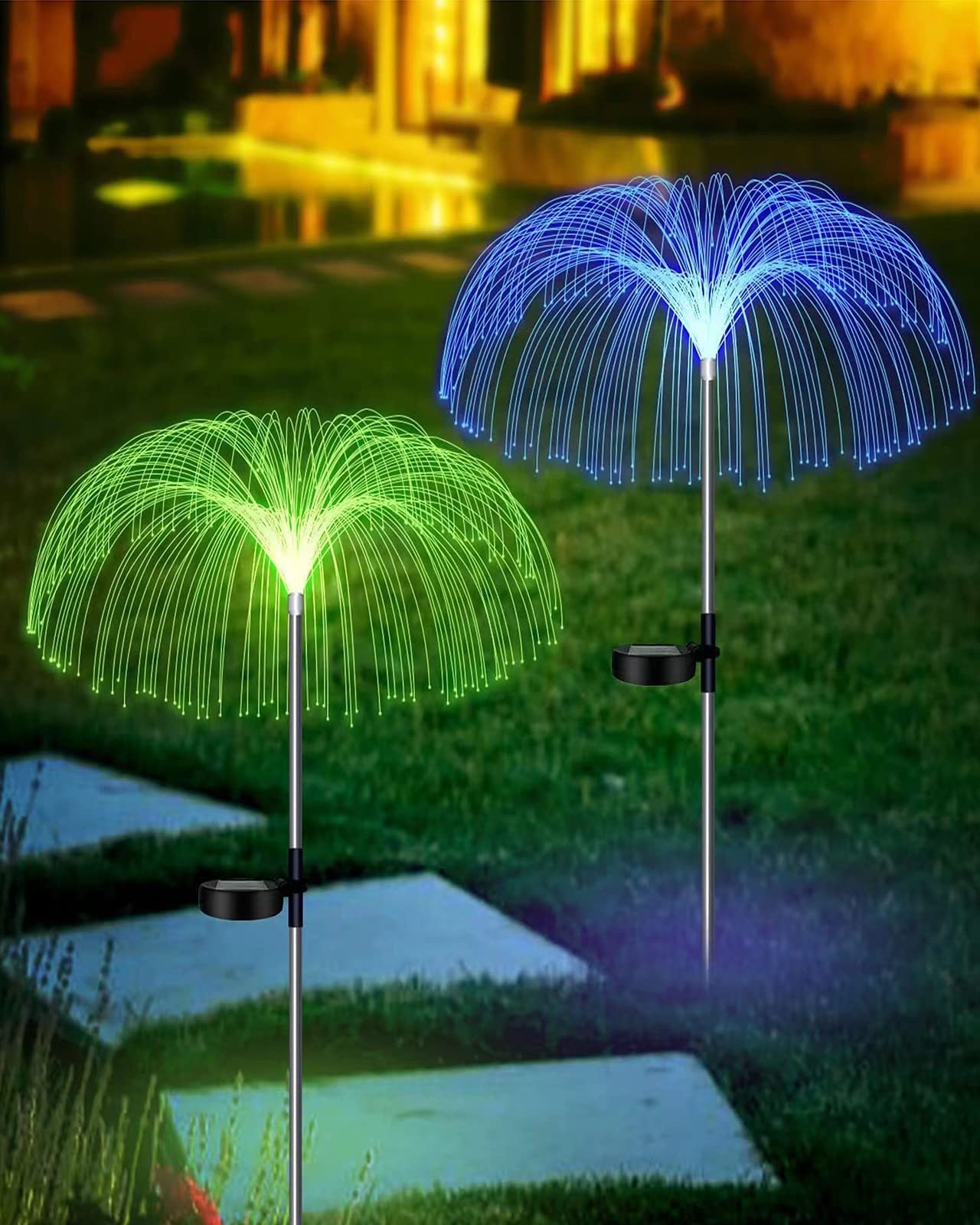 CHU&WHITE Solar Powered Outdoor LED Jellyfish Lights - 7 Color Changing Waterproof Fiber Optic Garden Lights with Light Sensor (2 Pack) for Patio, Yard, and Landscape Decoration | Perfect for Evening Parties, Poolside Lighting, and Pathway Illumination