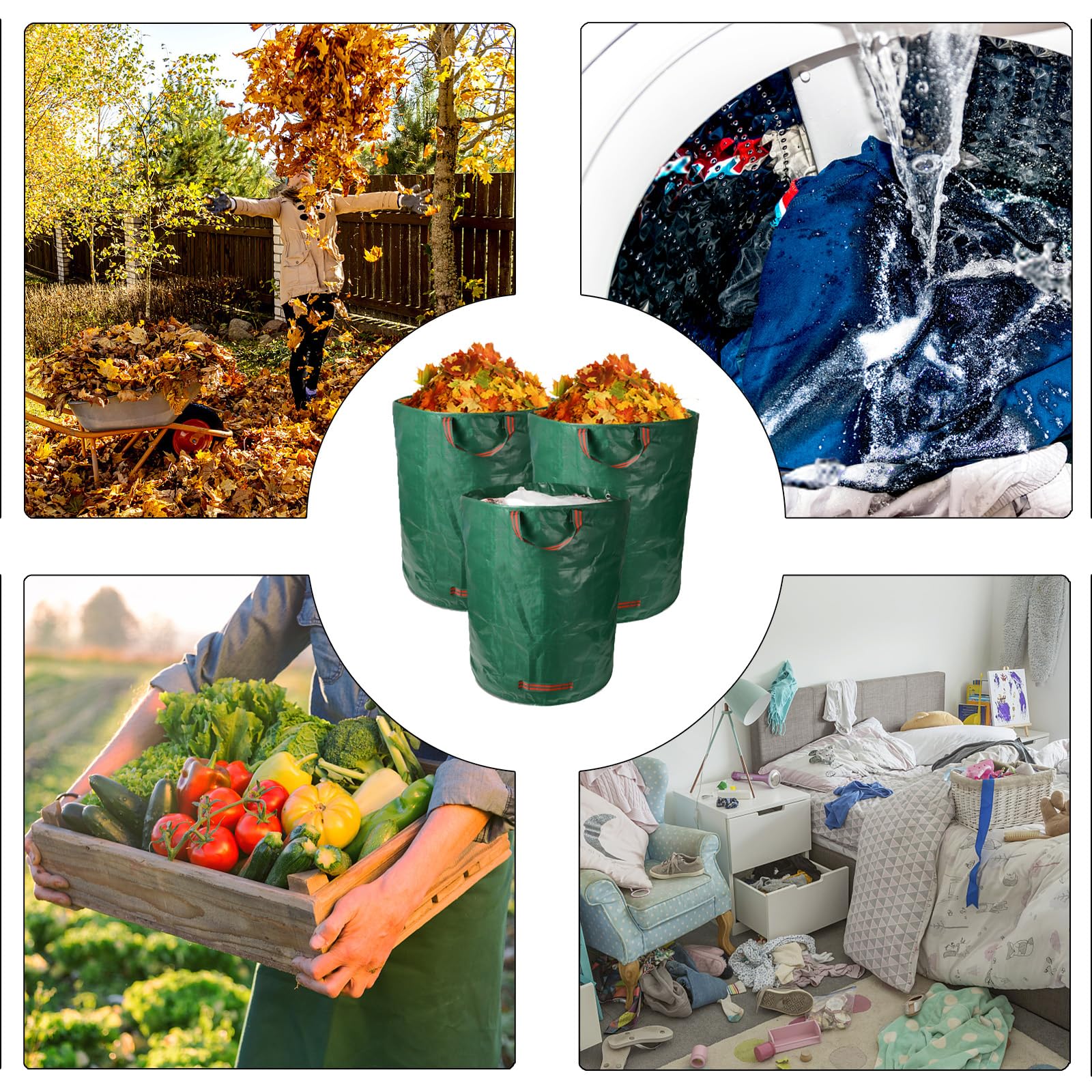 Durable 132 Gallon Reusable Garden Waste Bags - 3 Pack Thickened Leaf Bags for Yard Cleanup, Composting & Outdoor Debris Collection