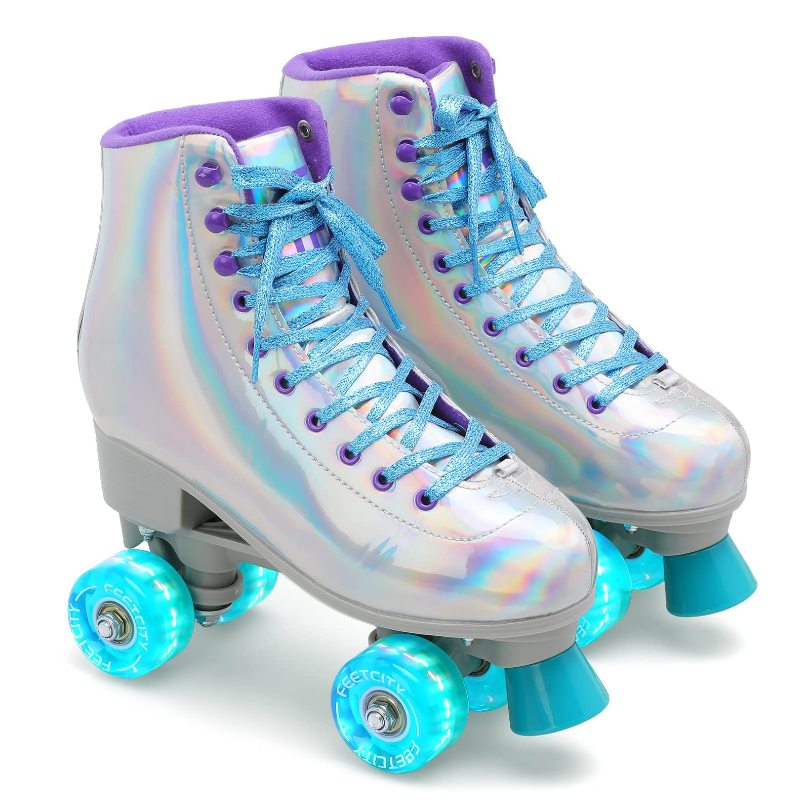 Classic High-Top Roller Skates for Women & Girls - Double-Row LED Light-Up Wheels - Unisex Quad Skates for Indoor & Outdoor Use - Perfect for Rink Skating, Street Rollerblading & Fitness