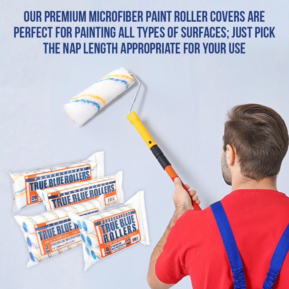 True Blue 9 Inch Professional Paint Roller Covers - Bulk Pack of 96 (3/8