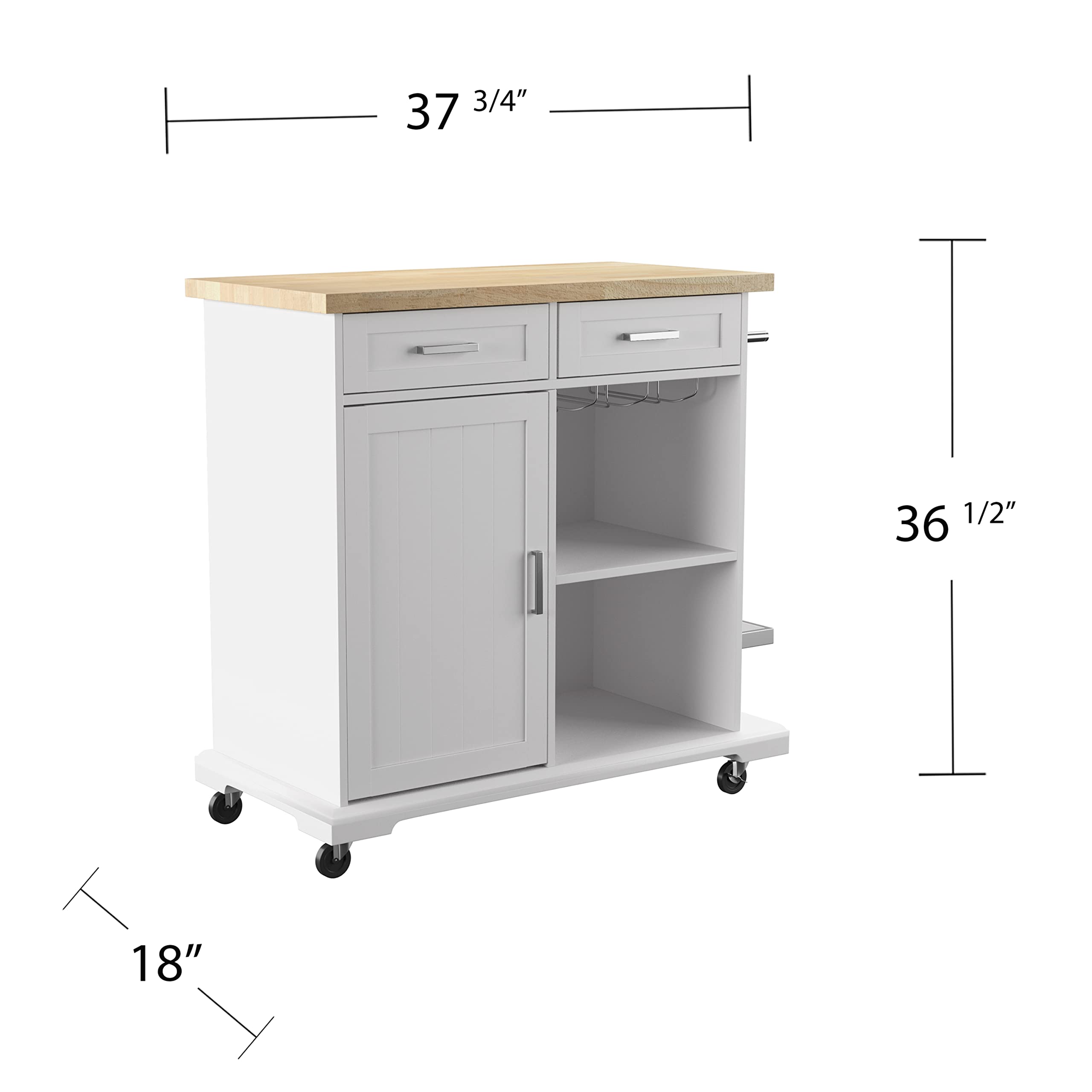 SEI Furniture Warkin Rolling Kitchen Island with Storage - Mobile Kitchen Cart with Wheels for Small Spaces, Countertop Extension & Extra Storage - Perfect for Apartments, Dorms & Compact Kitchens