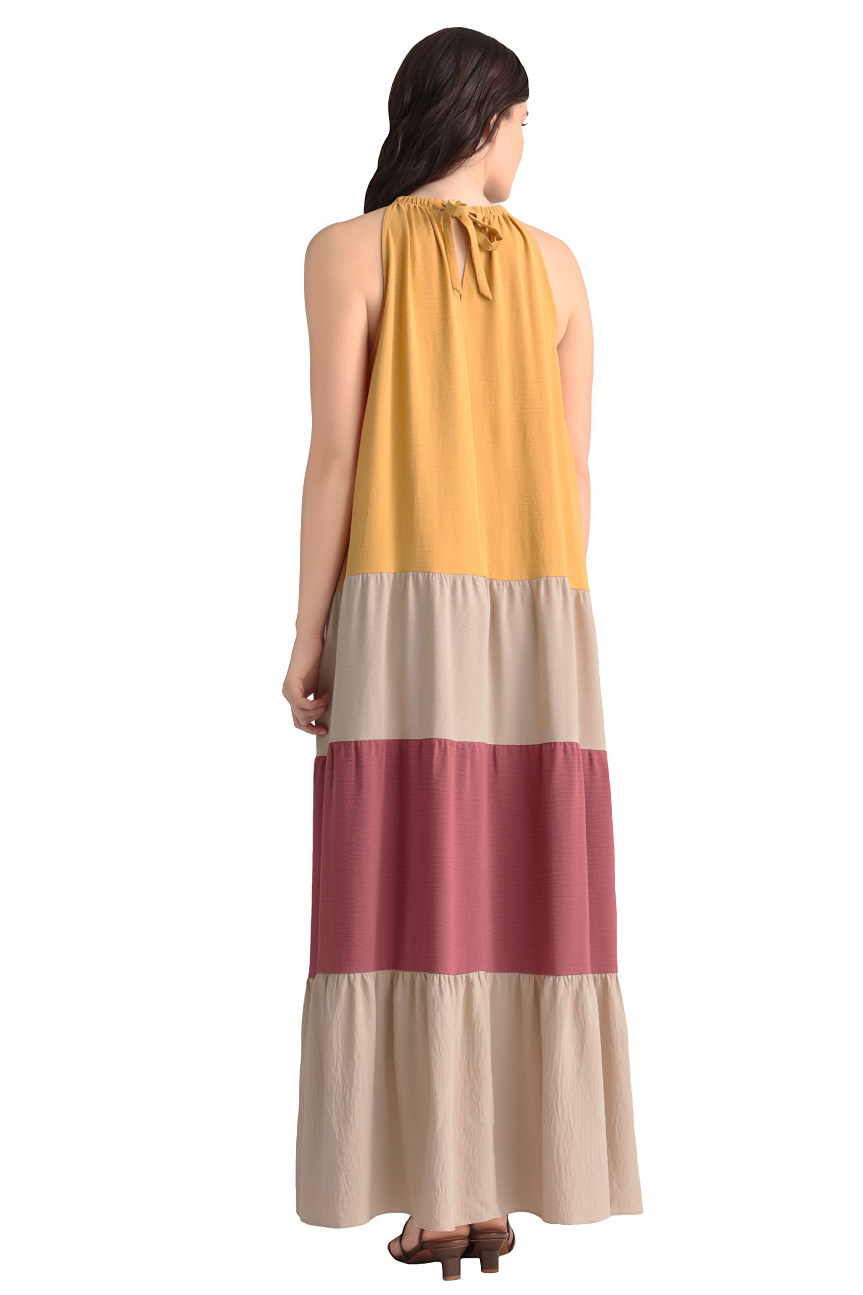 Maggy London Women's Colorblock Tiered Maxi Dress - Flowy Long Summer Dress for Casual Wear, Beach Vacation & Special Occasions