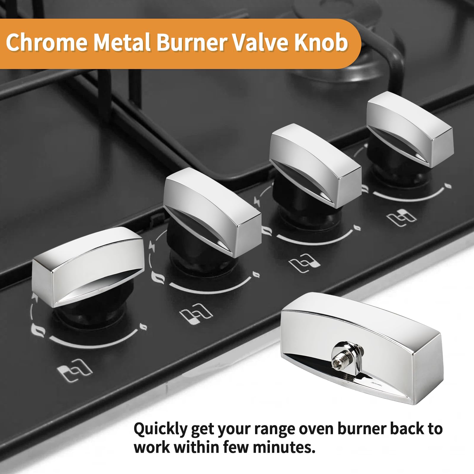 4-Pack Premium Chrome Range Valve Knobs - Compatible with Oven, Stove & Gas Stove, D-Shape Control Valve Replacement for Commercial Grills | Durable, Heat-Resistant for Home Kitchen & Restaurant Use