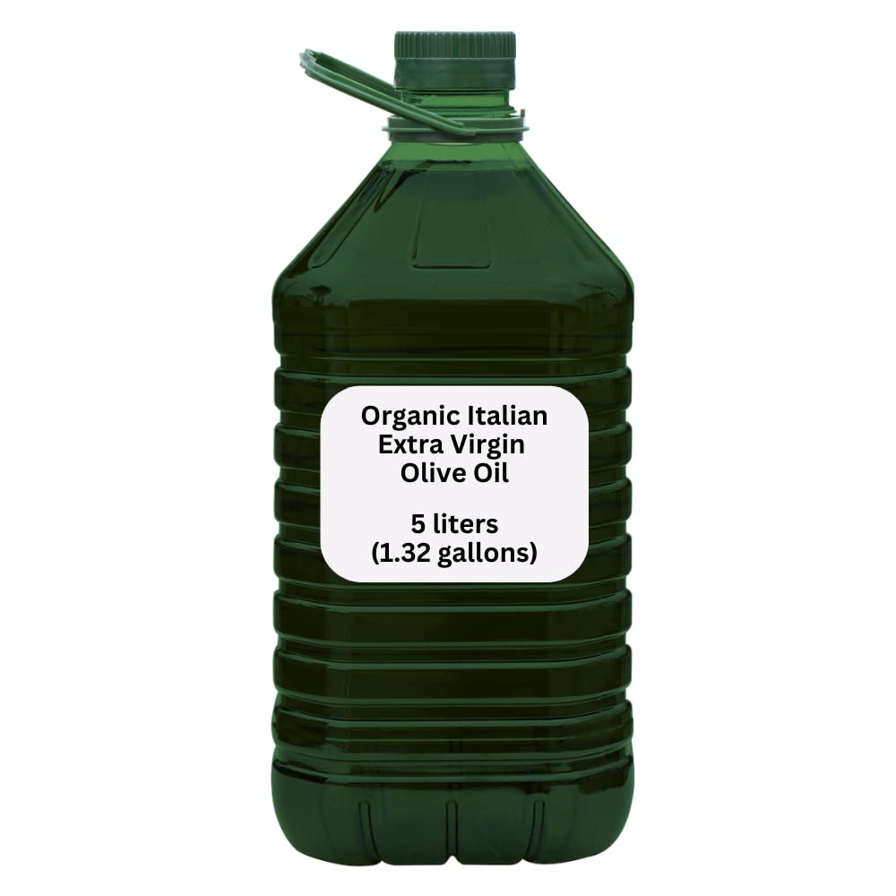 Organic Italian Extra Virgin Olive Oil - USDA Certified, Cold-Pressed 100% Pure, Product of Italy | Heart-Healthy Cooking Oil for Grilling, BBQ, Smoking & Salad Dressing | Ideal for Mediterranean Diet, Baking & Healthy Meal Prep | 5L (1.32 gal) Bottle