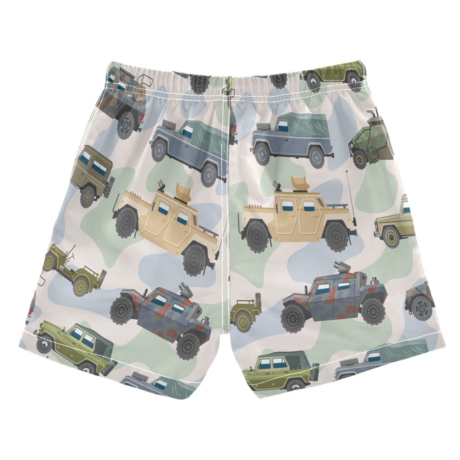 Boccsty Boys Swim Trunks - Tractor Yellow Truck Print Toddler Swimwear for Summer Beach & Pool - Quick Dry Board Shorts 2T to XL - Perfect for Swimming, Splash Pad & Water Play