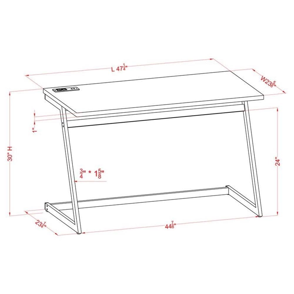 Furniture of America Cornica Modern Metal Writing Desk with USB Ports - White & Chrome Finish for Home Office, Study, or Dorm Room Workspace