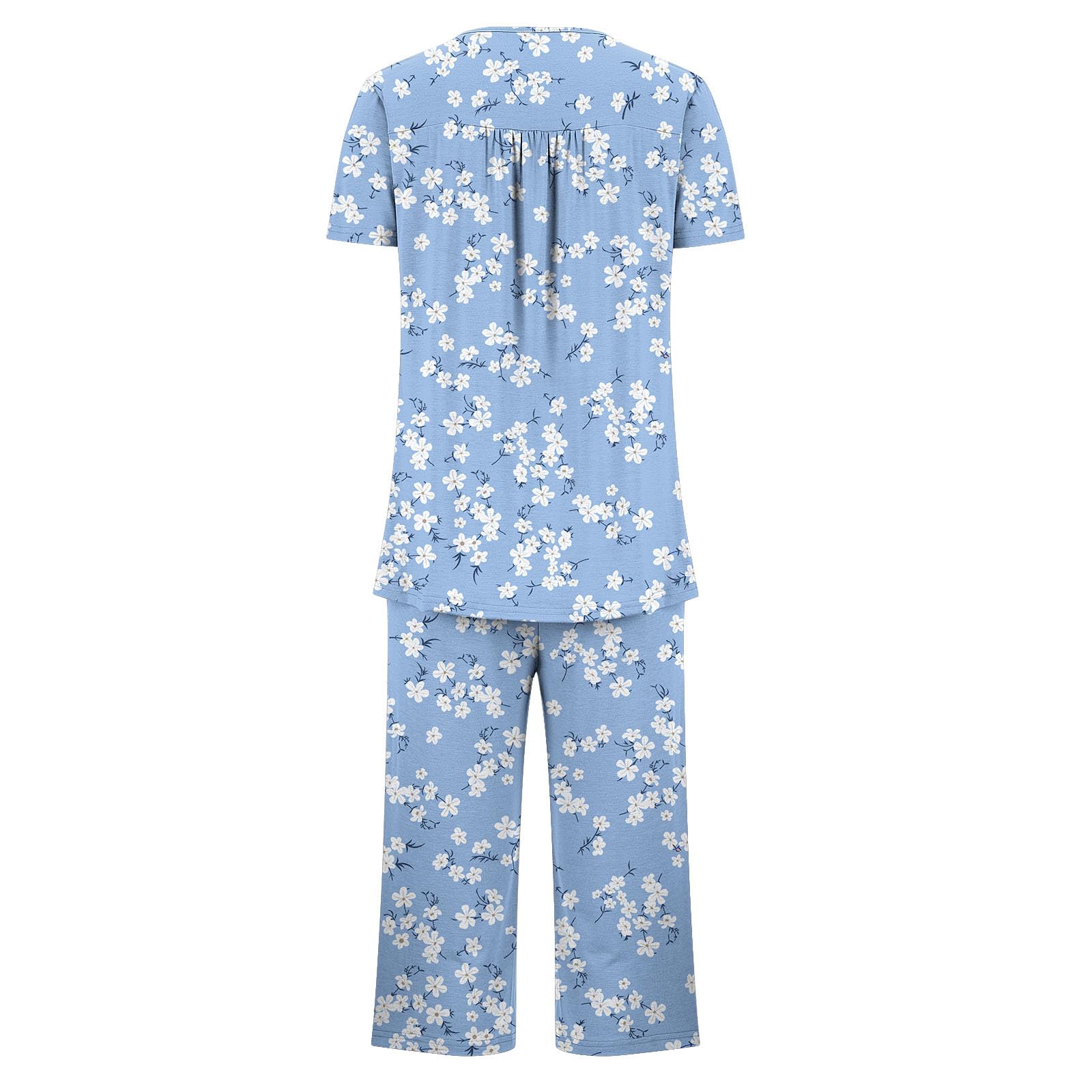 Kinrui Women's 2-Piece Pajama Set - Short Sleeve Shirt & Capri Pants with Pockets | Soft Lounge Sleepwear for Women | Perfect for Sleepovers, Relaxing at Home & Summer Nights