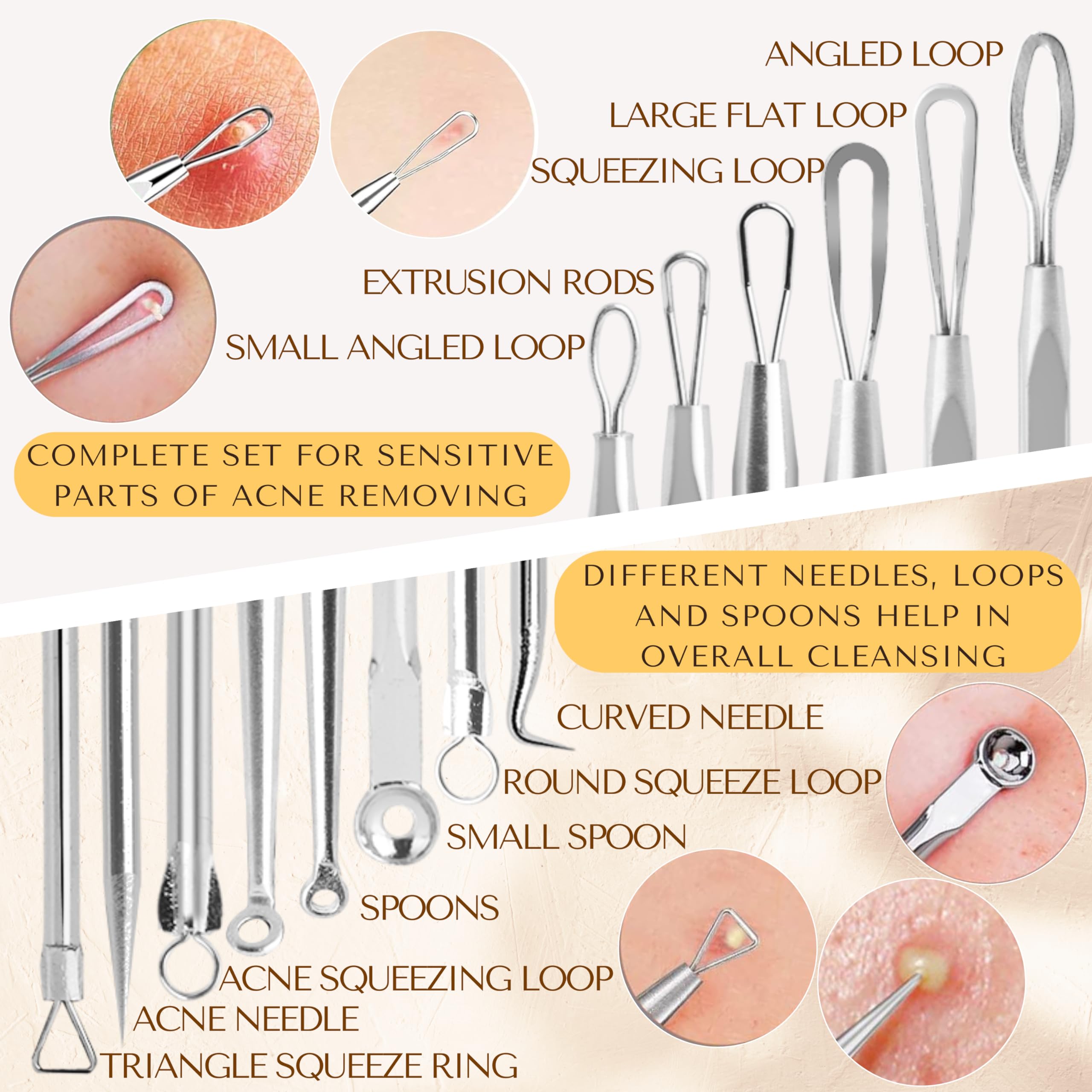 16 Pcs Blackhead Remover Kit - 2025 Professional Stainless Steel Pimple Extractor Tools for Blackheads, Acne, Whiteheads & Blemishes | Perfect for Facial & Nose Care | Ideal for Home Spa, Travel & Daily Skincare Routine