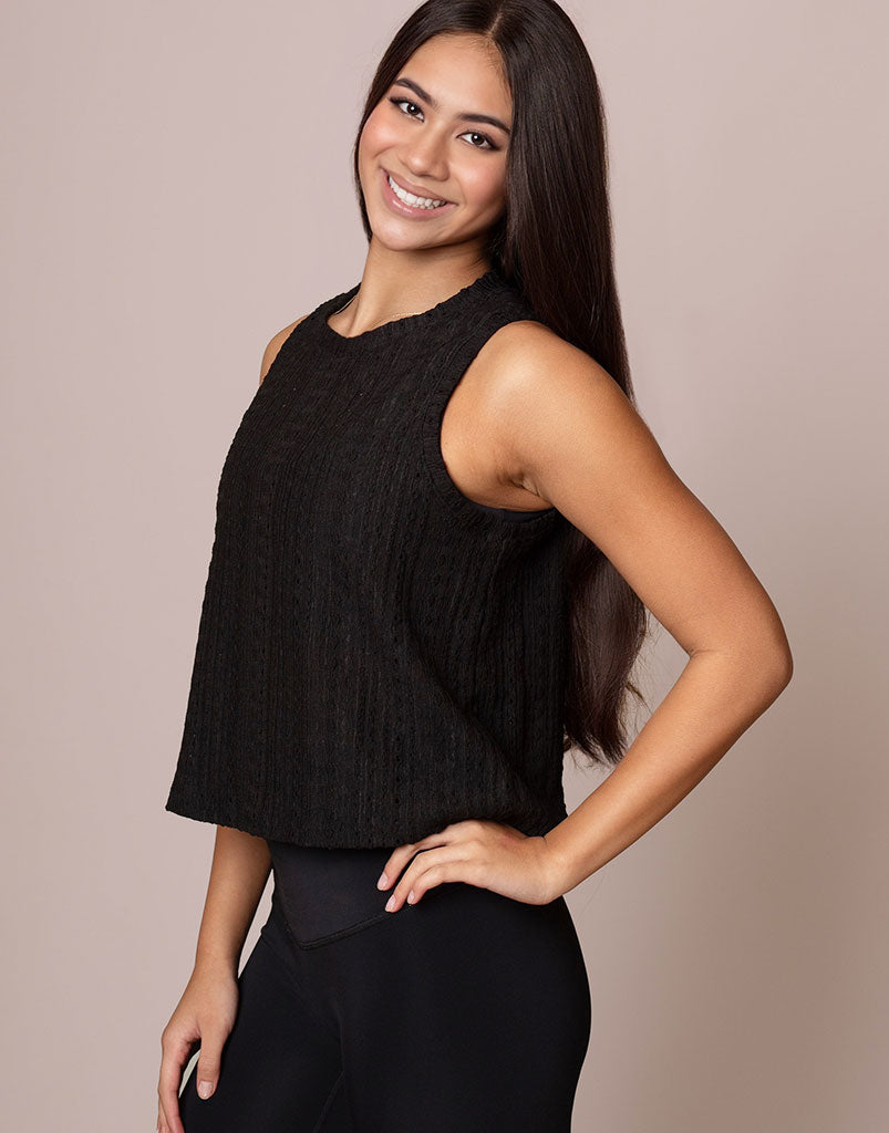 Valentina Eyelet Motion Tank Top - Women's Flowy Lace Trim Cami for Summer, Beach & Casual Wear