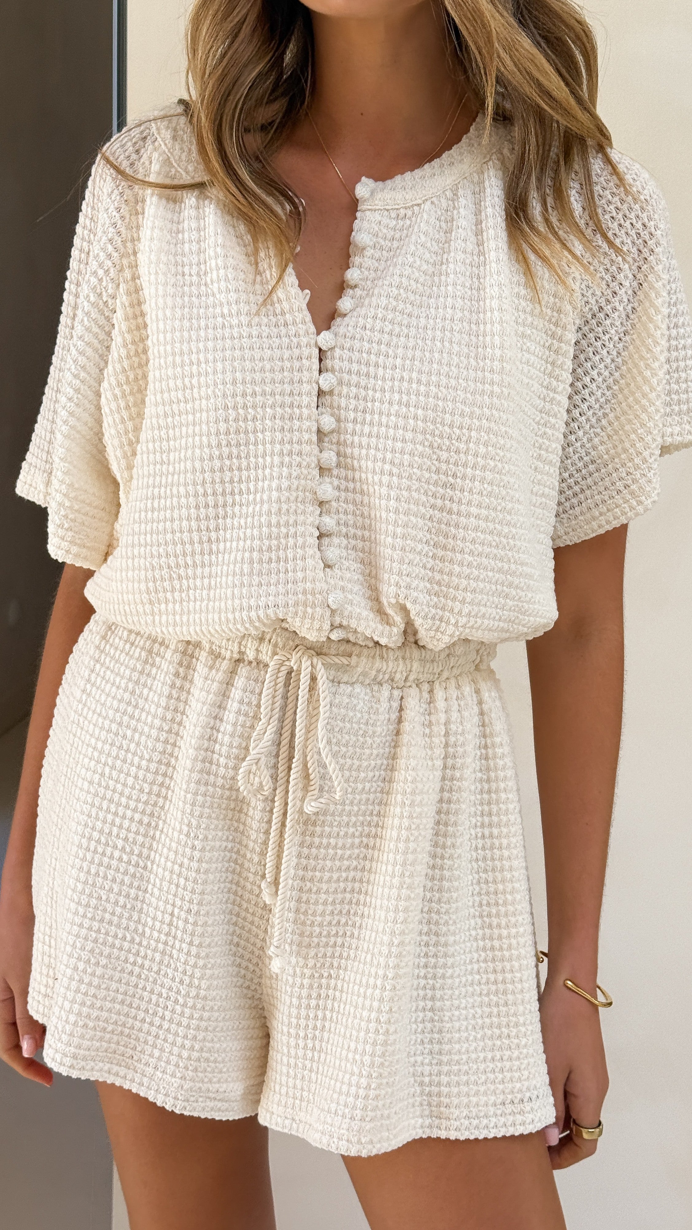 Loula Playsuit for Women - Soft Cream Romper Jumpsuit, Casual Summer Outfit for Beach, Party & Vacation