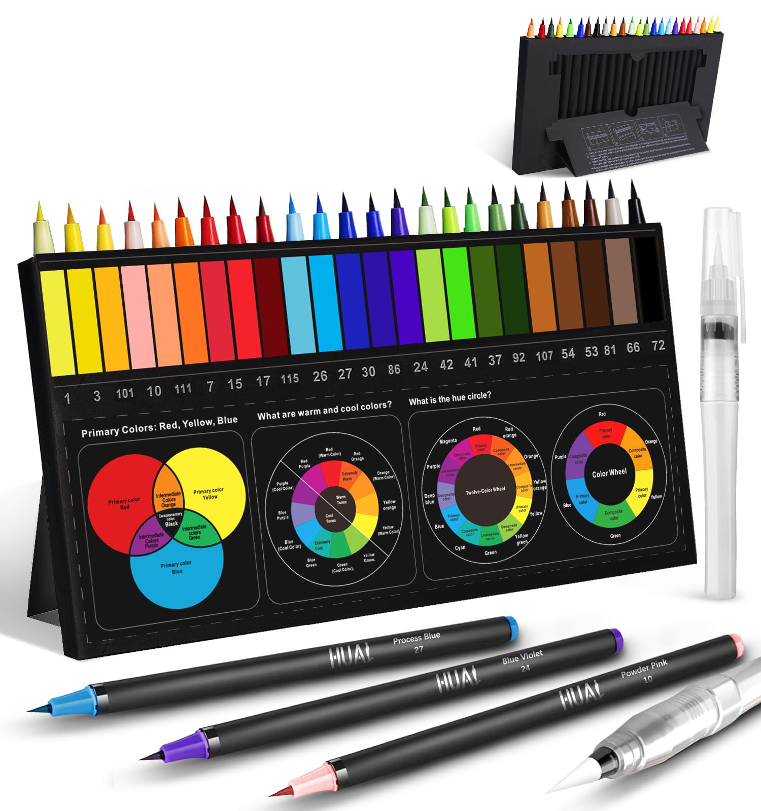 24-Color Watercolor Brush Pens with Blending Brushes - for Coloring Books & Card Making