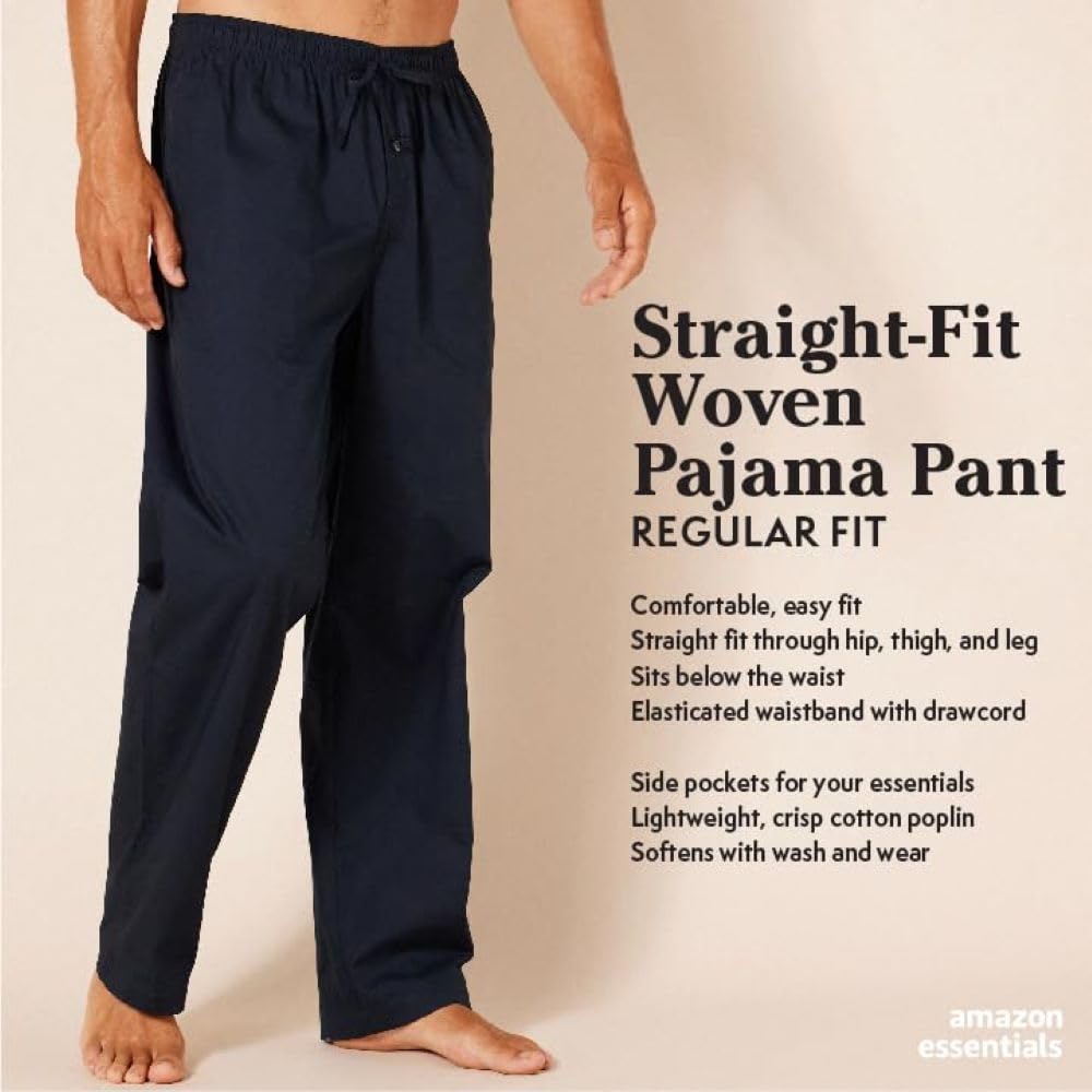 Amazon Essentials Men's Straight-Fit Woven Pajama Pants - Soft & Breathable Cotton Sleepwear for Lounge & Relaxation at Home