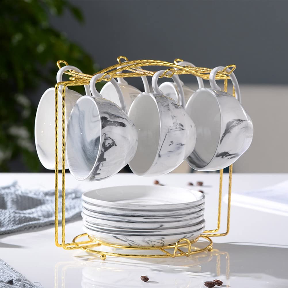 YY YEARCHY Metal Mug Tree - 6 Hook Coffee Cup Holder & Drying Rack for Espresso, Tea Cups - Kitchen Counter Organizer for Coffee Bars, Tea Parties & Home Decor
