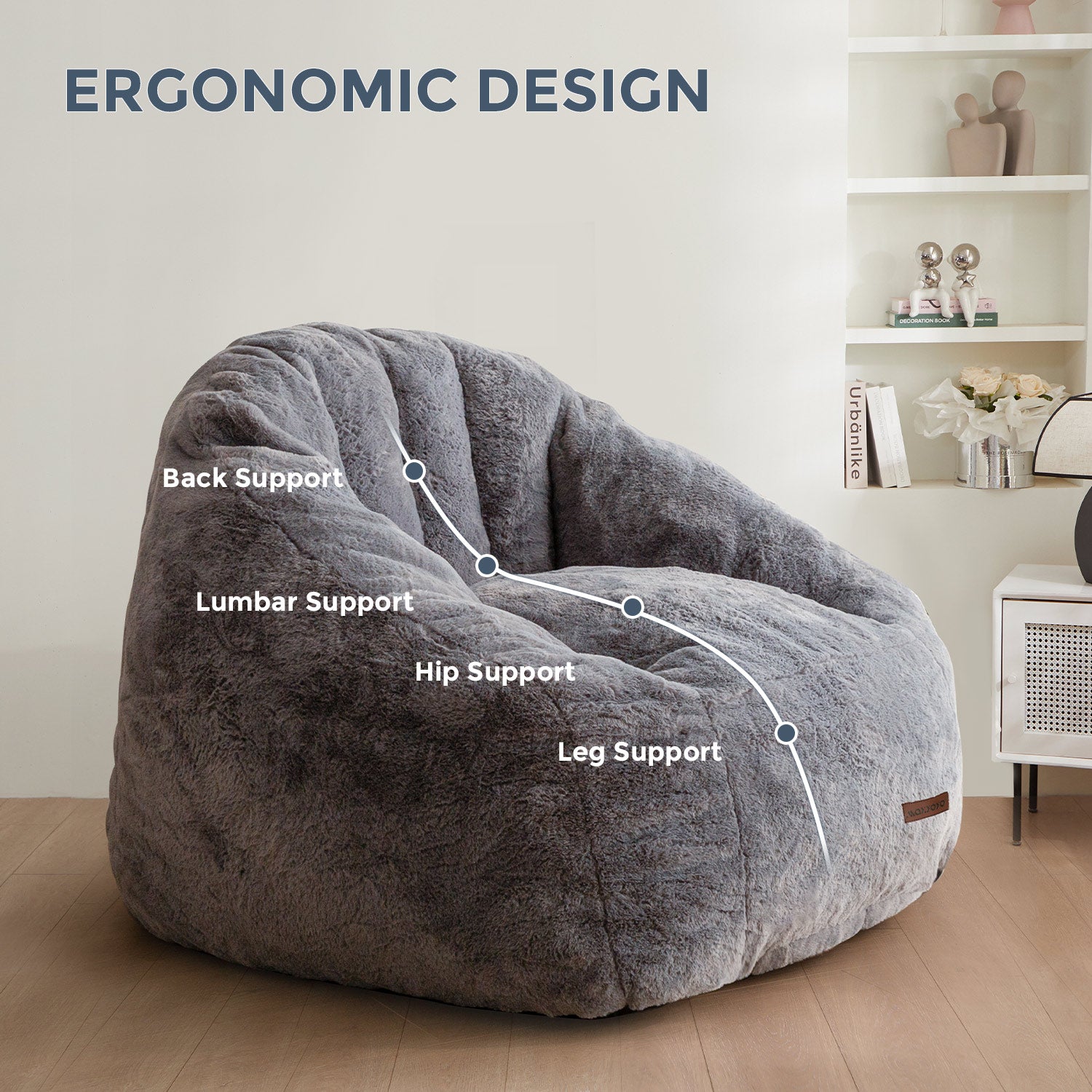 MAXYOYO Giant Bean Bag Chair - Oversized Faux Fur Shell Design with Premium Filler | Ultra Comfortable Lounge Chair for Living Room, Bedroom, Game Room & Dorm