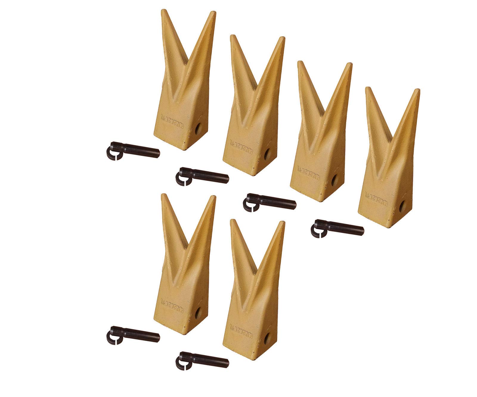 High-Quality Backhoe Bucket Cat Style Tiger Teeth with Pins & Retainers - Set of 6 (1U3202WTL) for Excavator & Tractor Attachments - Perfect for Digging, Trenching & Construction Projects