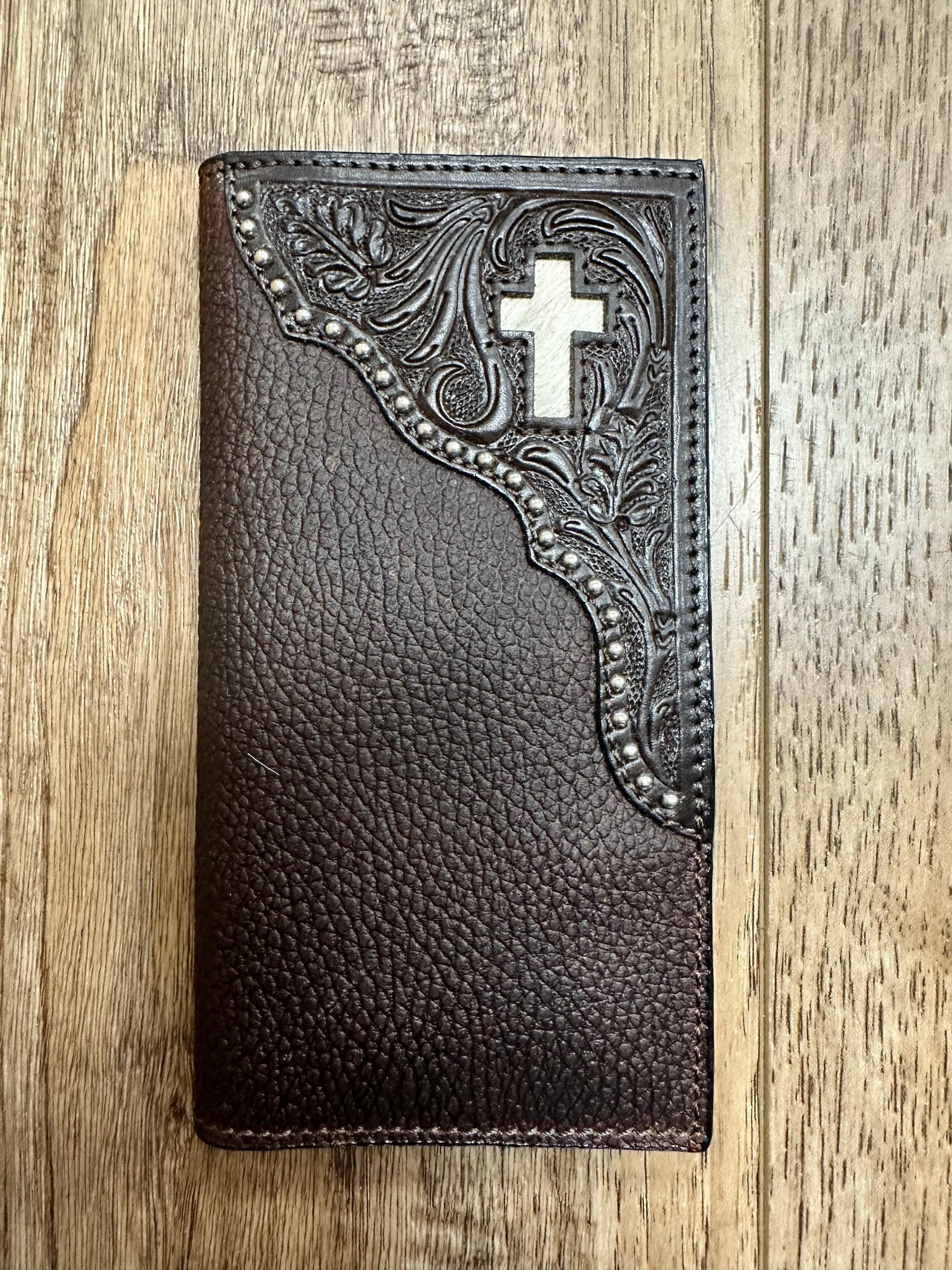 Genuine Brown Leather Wallet with Hair on Cross Design - Stylish & Durable Men's Bifold Wallet for Everyday Use & Gift Giving
