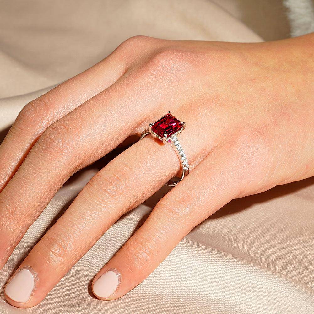 3 CT. Lab Grown Ruby Engagement Ring with Side Stones & Hidden Halo - Perfect for Proposals, Anniversaries & Special Occasions