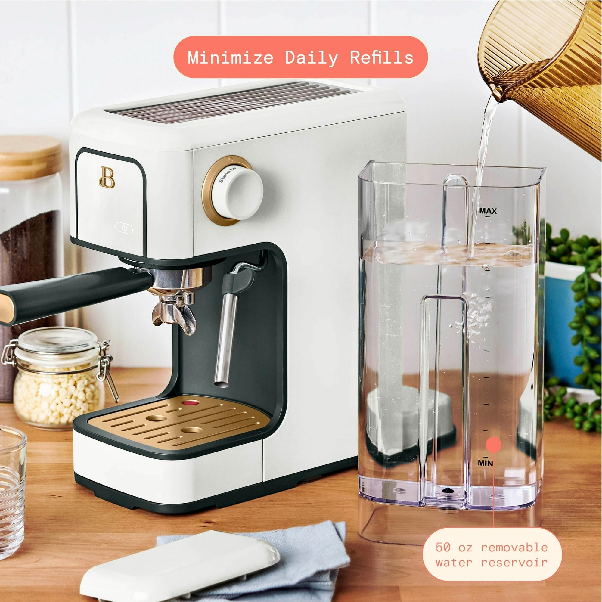 Drew Barrymore Beautiful Slim Espresso Machine - 20 Bar Pressure Coffee Maker, Compact & Stylish White Icing Design for Home, Office & Small Kitchens | Perfect for Espresso Lovers & Small Spaces