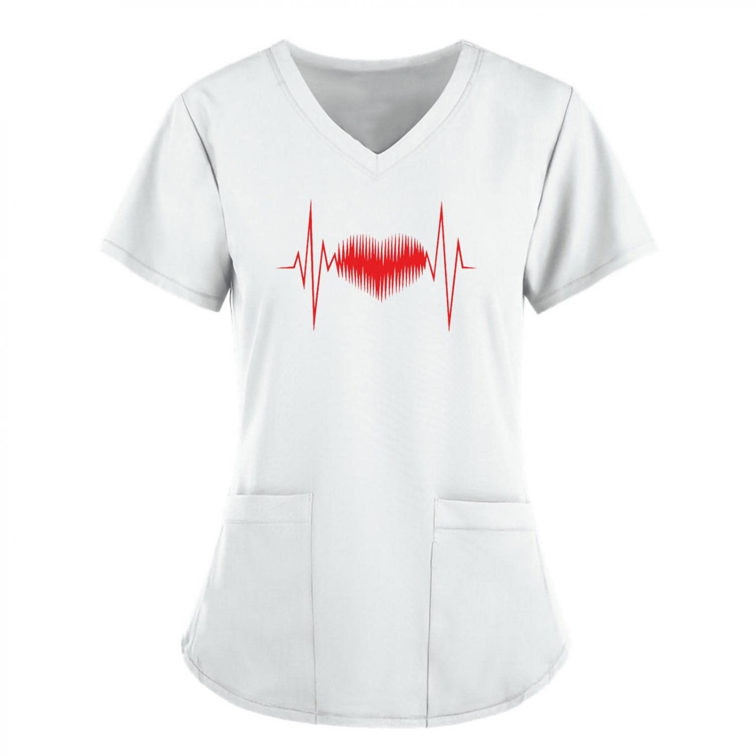 ZDFER Women's Short Sleeve V-Neck T-Shirt with 2 Pockets - Valentine's Day & Easter Print Blouse for Work, Casual Wear, and Holiday Outfits
